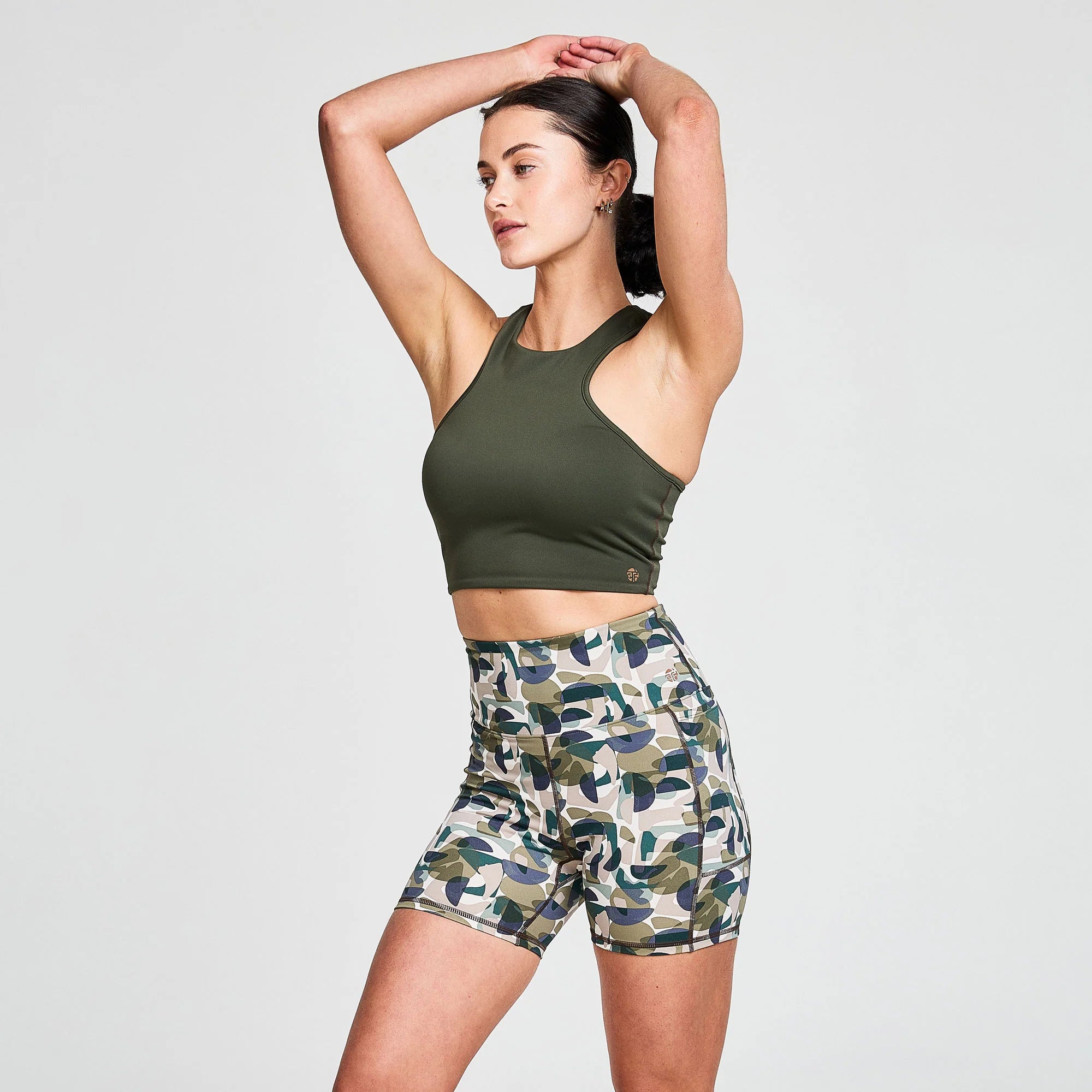 BAHE Attune Racer Back Short Top for Women - Breathable Workout Tank Top, Khaki/Chilli - Perfect for Yoga, Gym & Running