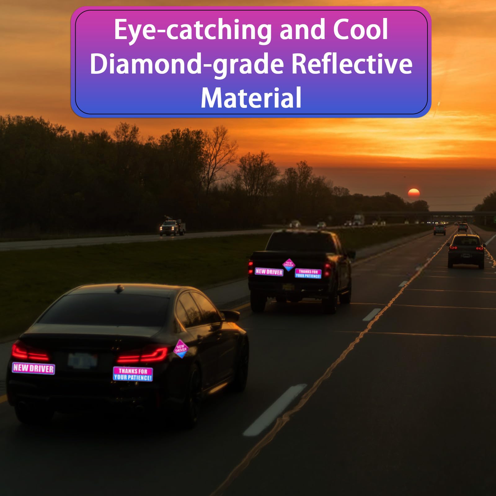 3-Piece New Driver Magnet Set for Cars - Reflective Magnetic Bumper Stickers with 