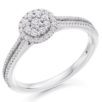 18K Gold Split Shoulders 0.40 CTW Round Brilliant Cut Diamond Halo Engagement Ring - Perfect for Wedding Proposals, Anniversary Gifts & Bridal Jewelry