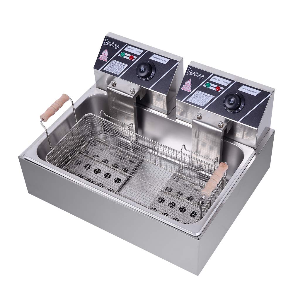 Commercial 5000W Stainless Steel Deep Fryer - 12.7Qt Oil Capacity, 23.26Qt Total - Large Single Basket Electric Fryer 110V for Restaurants, Food Trucks & Home Kitchen Use