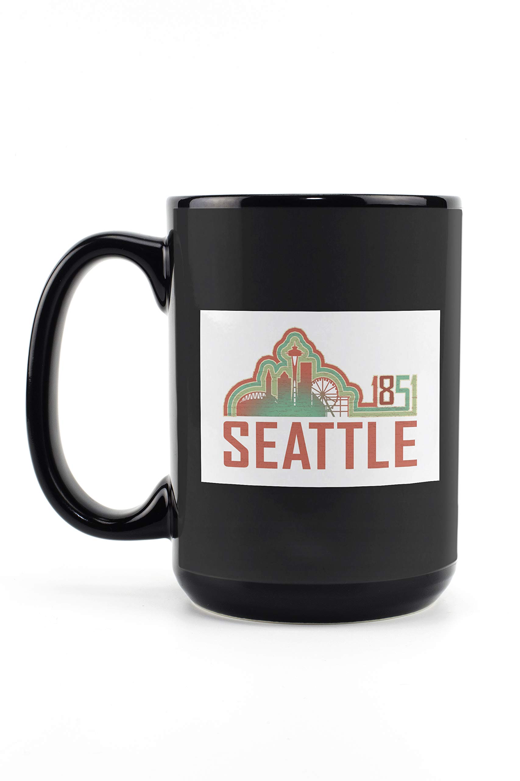 15oz Black Ceramic Coffee Mug with Seattle Skyline Design - Dishwasher & Microwave Safe - Perfect for Home, Office & Gifts