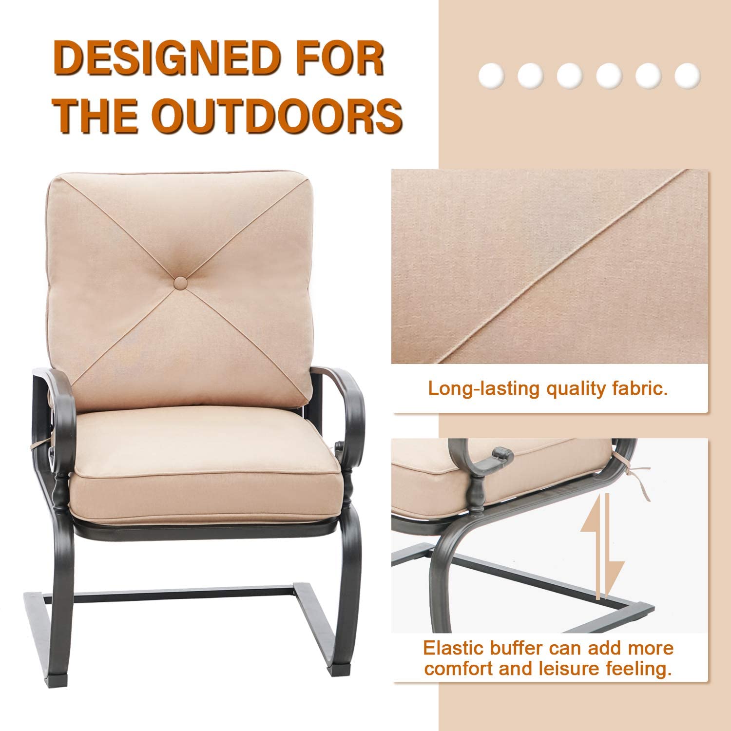 SOLAURA 3-Piece Outdoor Patio Furniture Set - Iron Frame Bistro Chairs with Cushions & Side Coffee Table - Brown - Perfect for Garden, Balcony, and Backyard Relaxation