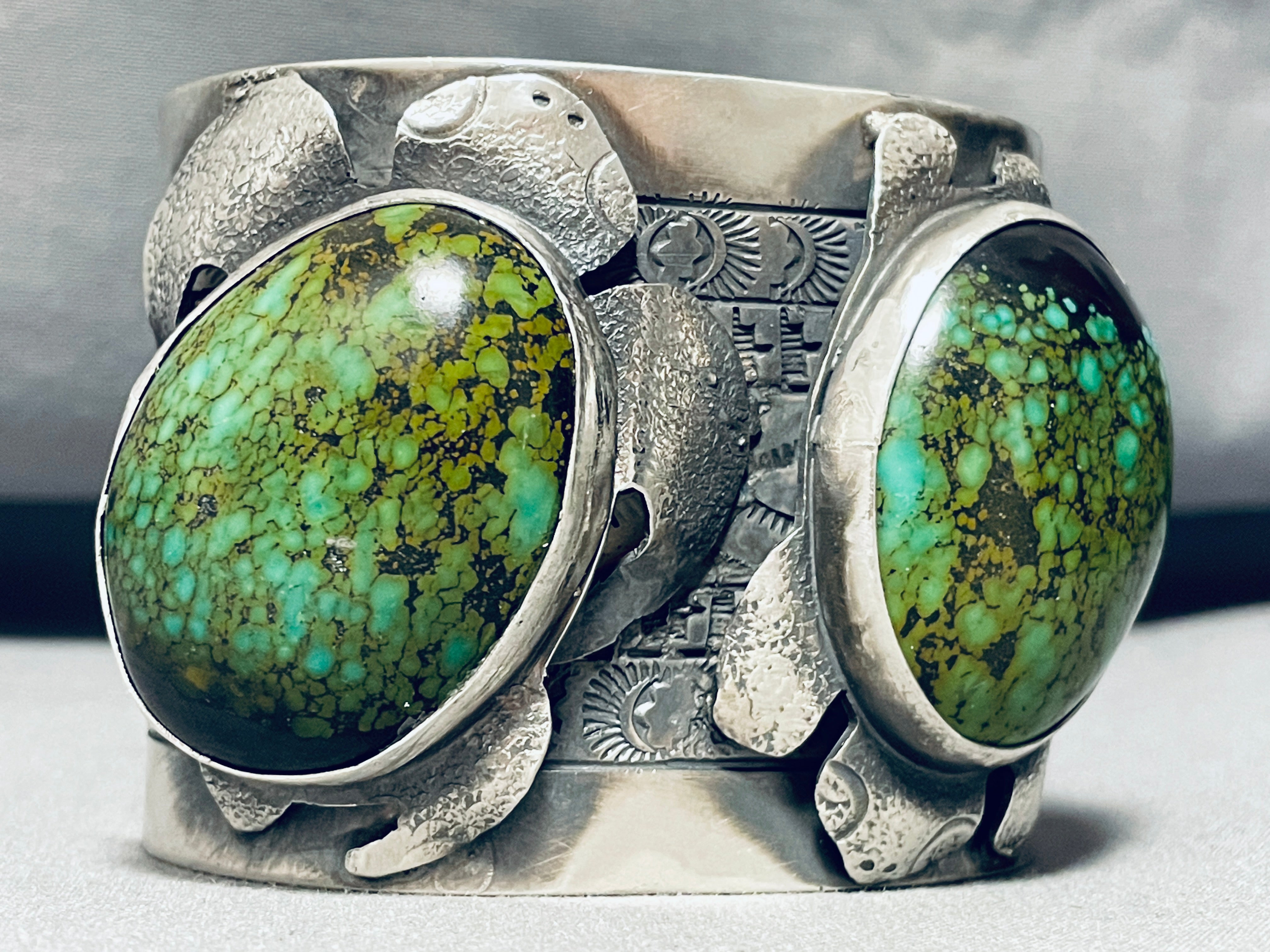 188 Grams Double Green Turquoise Sterling Silver Cuff Bracelet - Handmade Jewelry for Women, Boho Chic Accessories, Perfect for Weddings & Special Occasions
