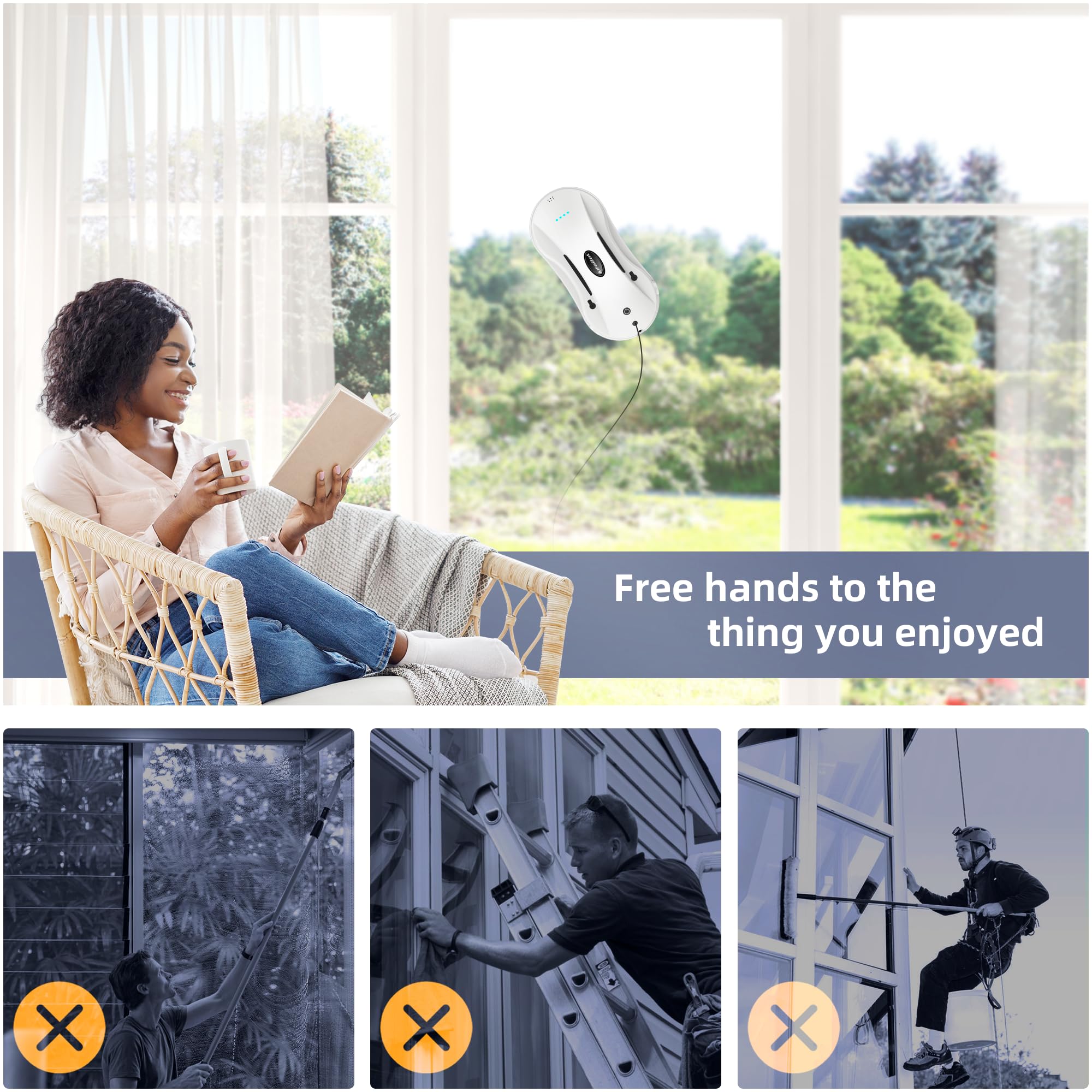 AlfaBot X7 Smart Window Cleaning Robot with Dual Water Spray & 50ml Tank - Automatic Glass Cleaner for Highrise Windows (Indoor/Outdoor Use) - Perfect for Homes, Offices & Skyscraper Maintenance