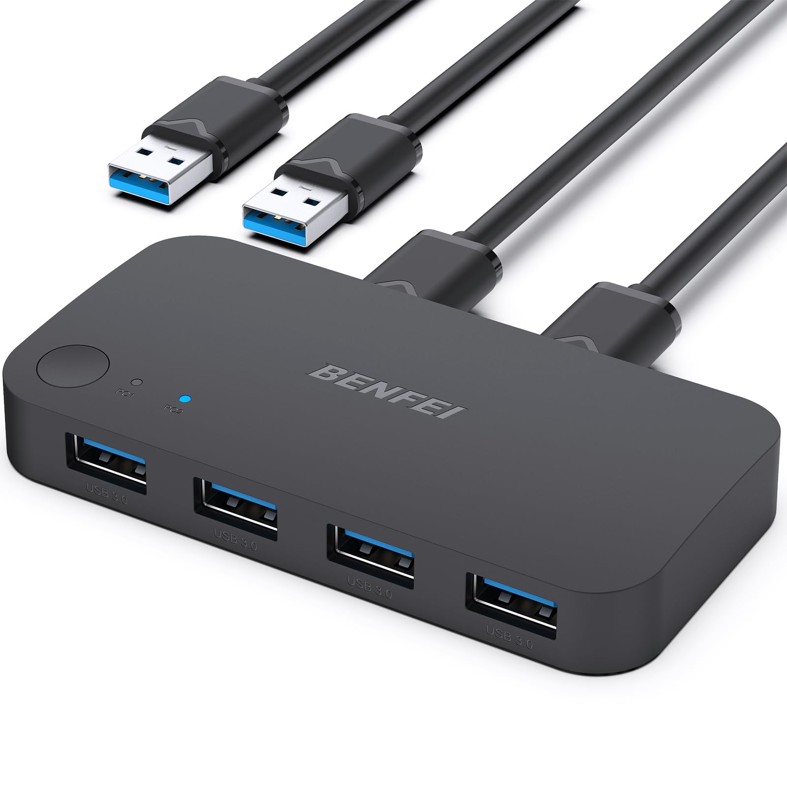 USB 3.0 Switch Selector - 2 Computers Share 4 USB Ports for PC, Mouse, Keyboard, Printer & Scanner | Plug & Play KVM Switch Compatible with Windows, Mac & Linux | Perfect for Home Office & Multi-Device Workstations