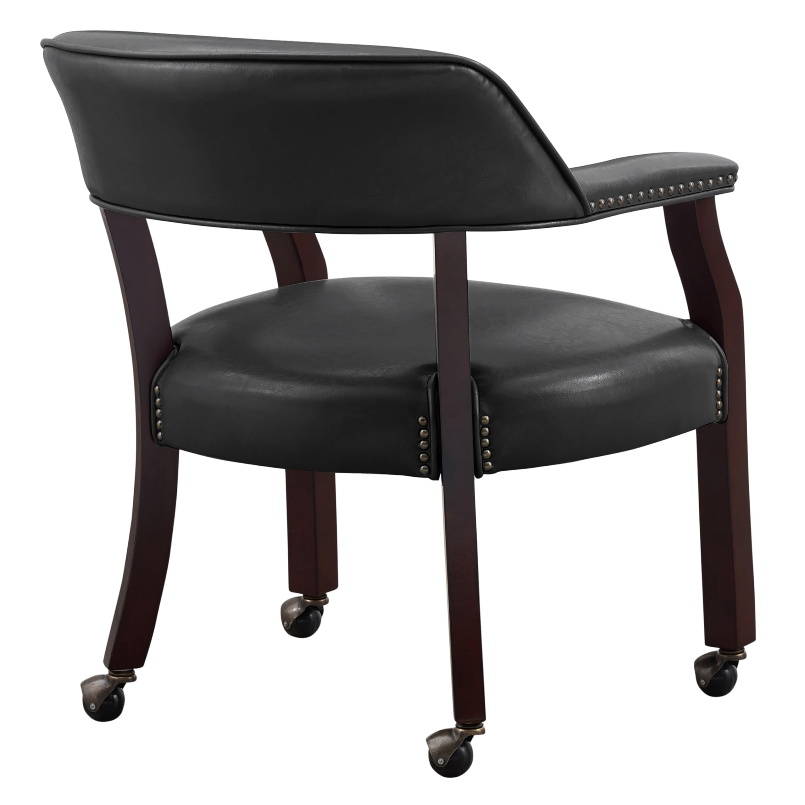 Steve Silver Co Tournament Arm Dining Chair with Casters - Upholstered Vegan Leather with Nailhead Trim - 25