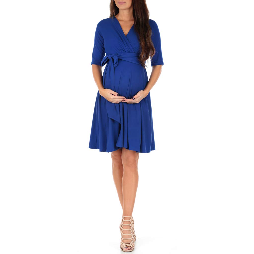 Mother Bee Maternity Wrap Dress - Knee Length Nursing Dress with Adjustable Belt for Pregnancy & Breastfeeding | Perfect for Office, Baby Shower & Maternity Photos