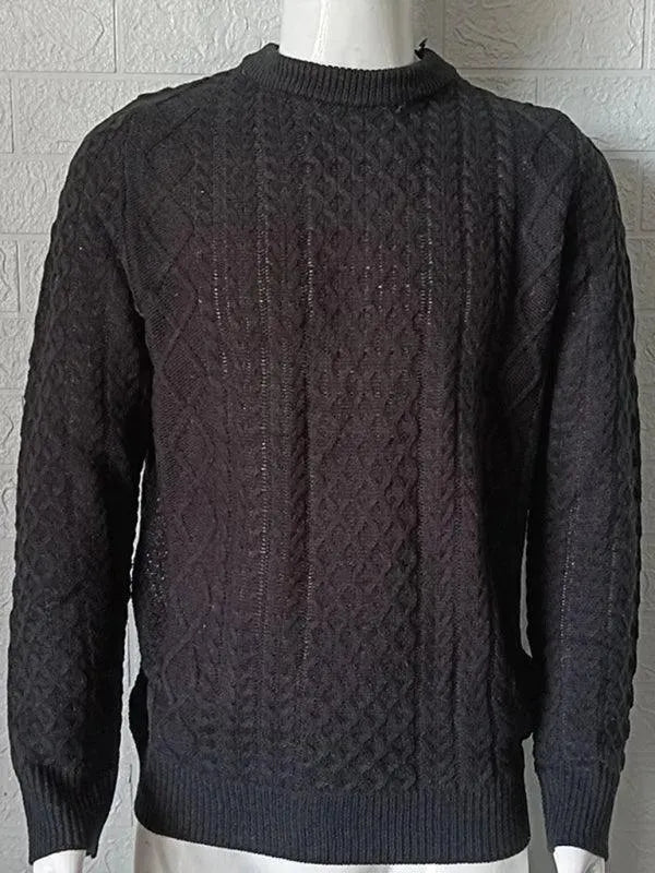 Men's Knitted Cable Pullover Sweater - Soft Round Neck Winter Sweater for Casual Wear & Outdoor Activities
