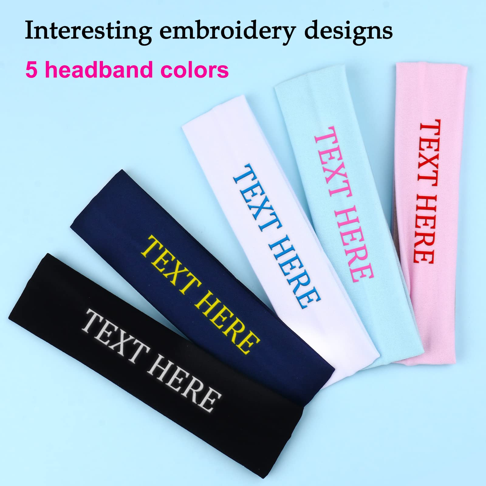 Custom Embroidered Workout Headbands for Women - Personalized Yoga & Fitness Headband with Your Text - Sweat-Wicking Sports Bandana for Running, Gym & Yoga (Black)
