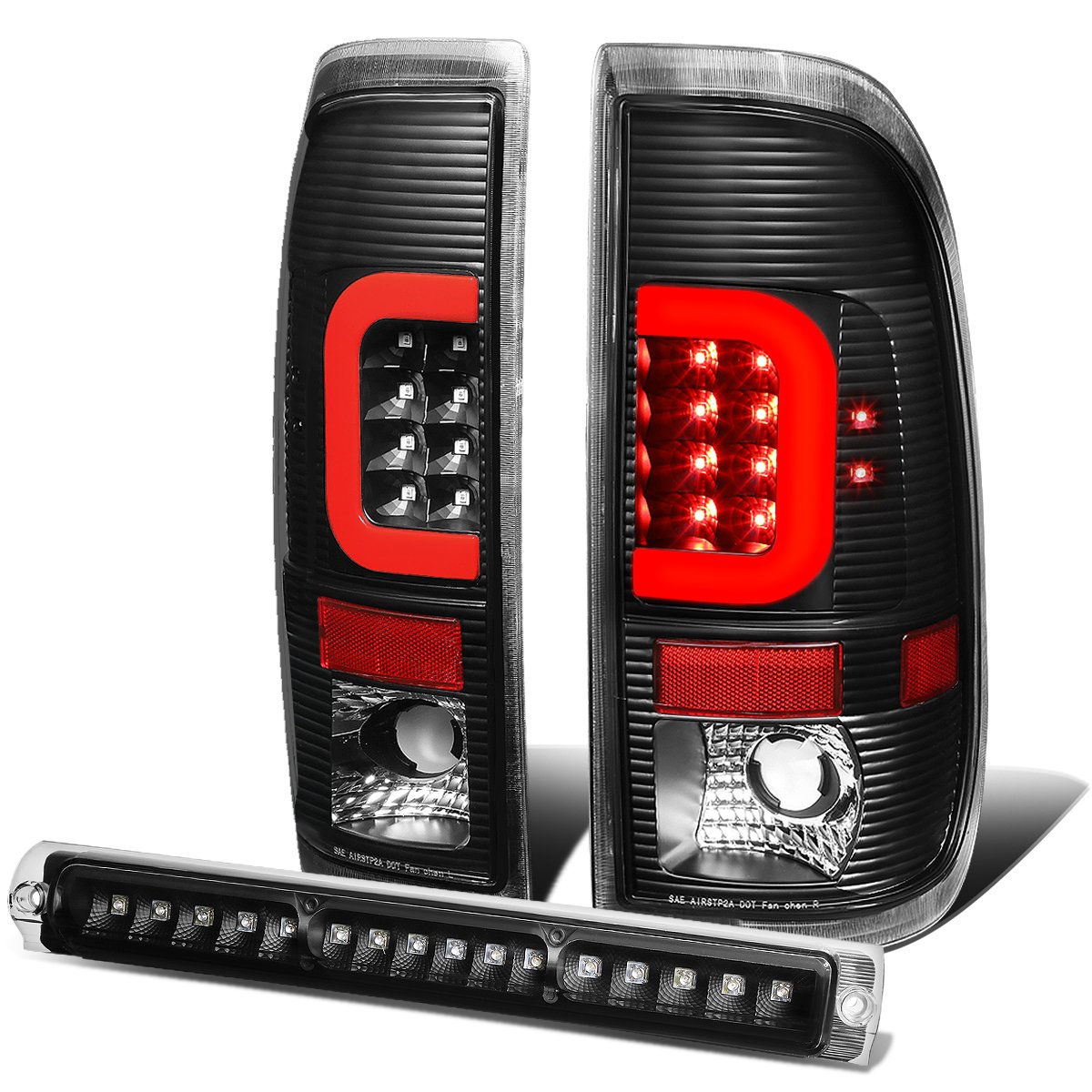 Auto Dynasty Pair Black Housing Clear Lens Red 3D LED Tail Lights + Dual Row 3rd Brake Light for Ford F150-F550 (2009-2023) - High Visibility, Easy Installation, Perfect for Night Driving & Off-Road Adventures