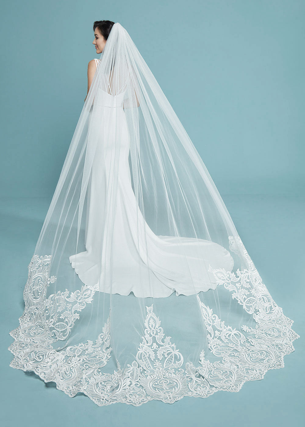 Elegant Morgan Veil Cathedral Wedding Veil with Delicate Lace Appliques - Perfect for Bridal Gowns, Formal Weddings & Romantic Ceremonies