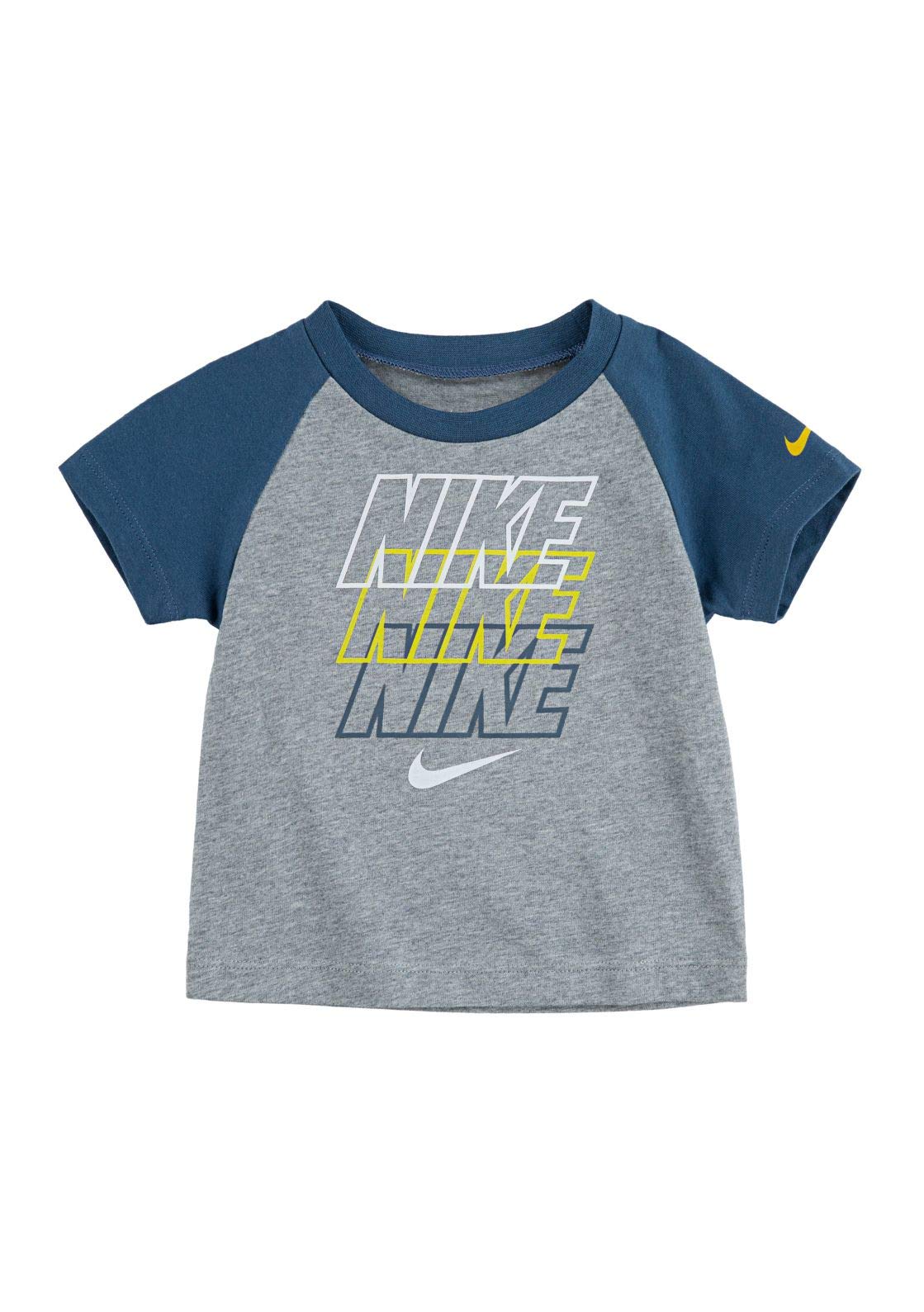 Nike Kids Boys Logo Block Repeat T-Shirt - Dark Grey Heather - Size 7 (Little Kids) | Comfortable Cotton Tee for School, Play & Everyday Wear