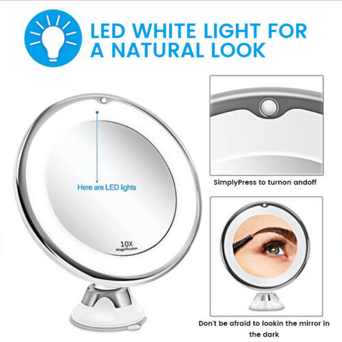 10x Magnifying LED Makeup Mirror with Adjustable Brightness - 360° Swivel Design for Bathroom, Vanity & Travel | Perfect for Makeup, Skincare & Grooming