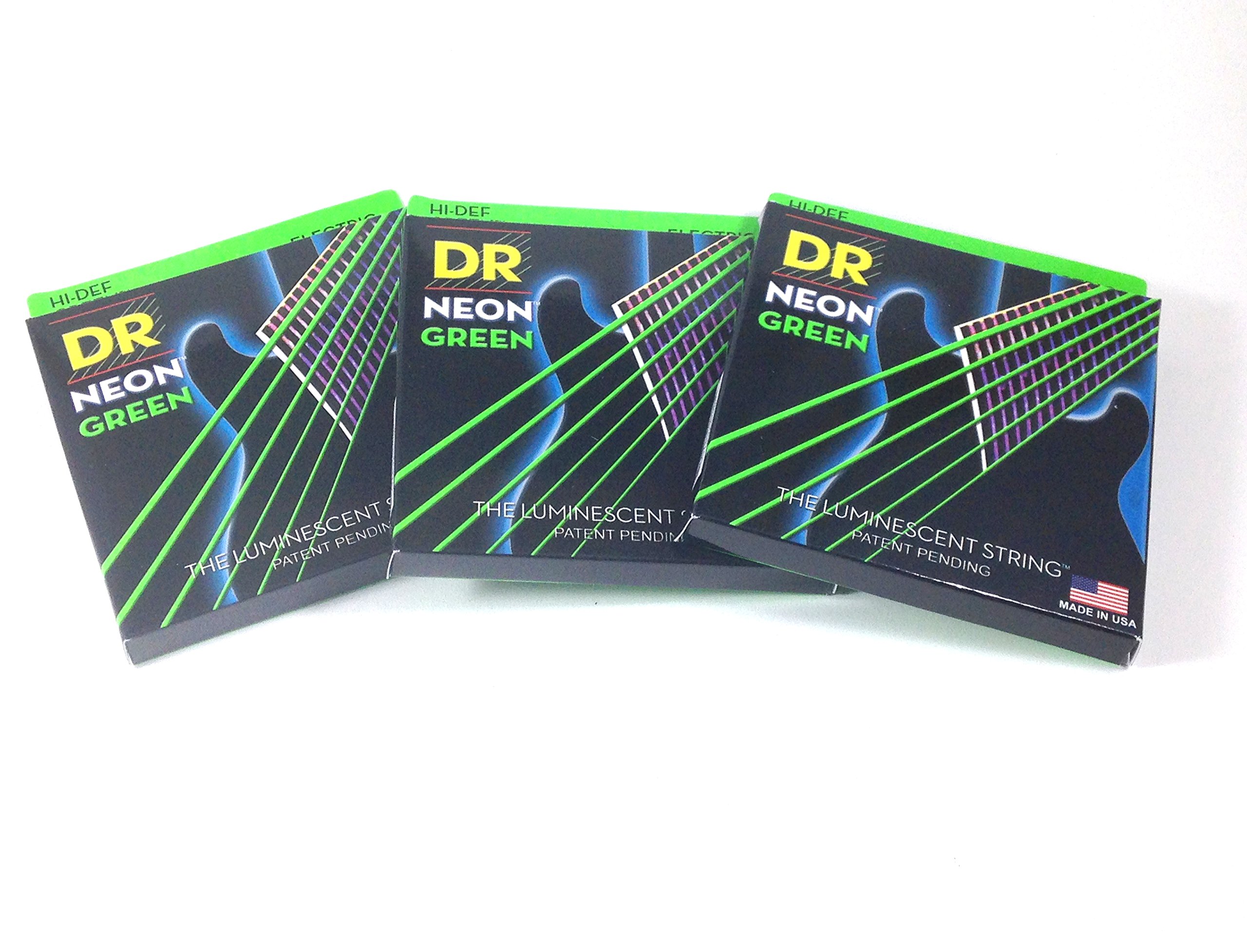 DR Guitar Strings 3 Pack - Electric Neon Green 09-46 Light Top Medium Bottom Strings for Electric Guitar - Perfect for Rock, Metal & Stage Performances