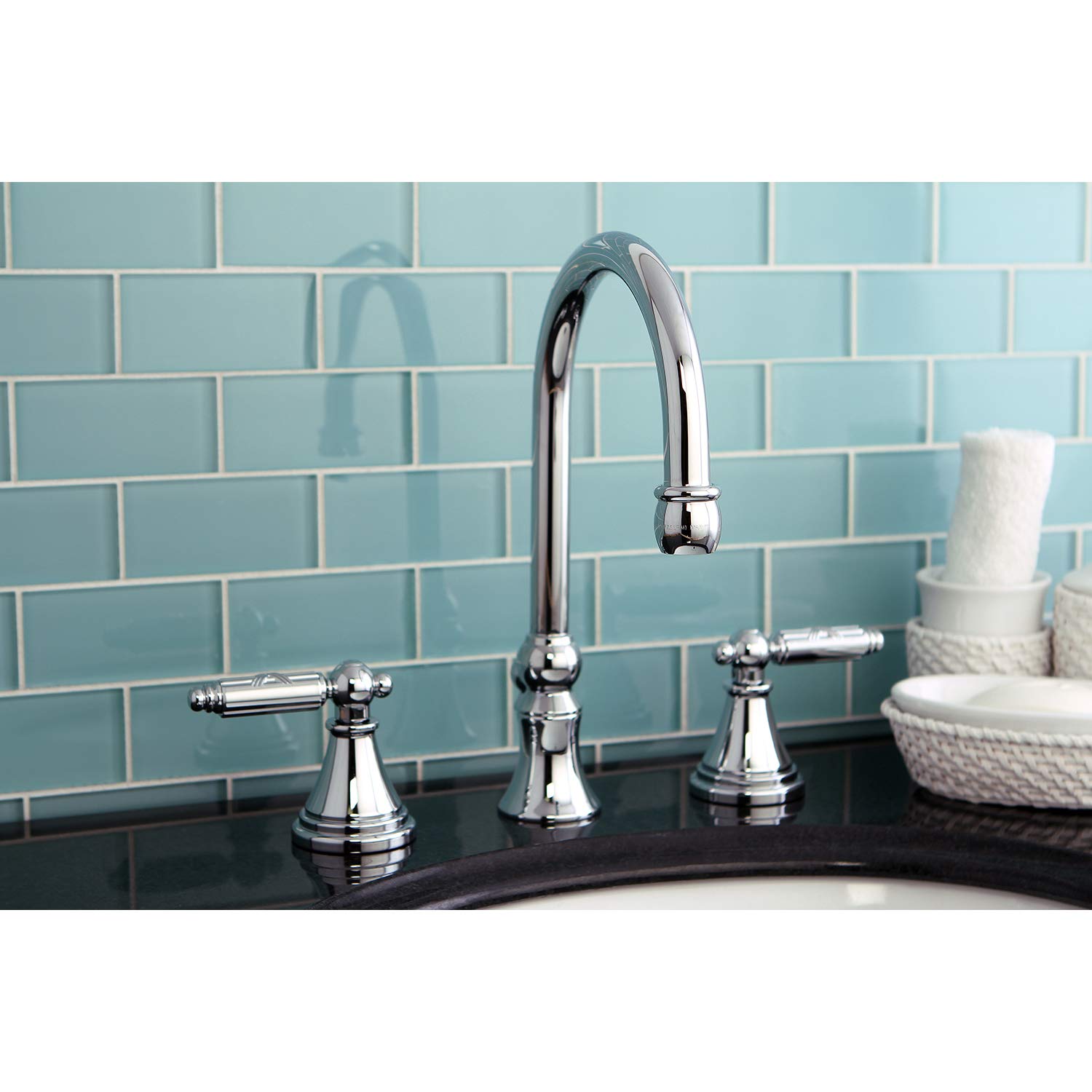 Kingston Brass FS2981GL Widespread Bathroom Faucet with Brass Pop-Up Drain, Polished Chrome Finish - Perfect for Modern Vanities and Guest Bathrooms