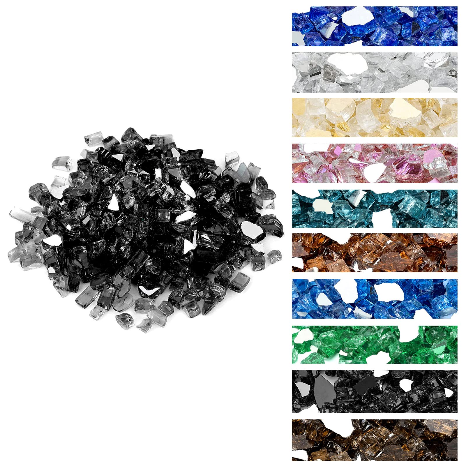 OnlyFire 10 lbs Reflective Fire Glass Rocks - 1/2 Inch High Luster Onyx Black for Propane Fire Pit, Gas Fireplace, Fire Pit Table & Fire Bowl - Perfect for Outdoor Patio, Backyard Decor & Cozy Fireplace Ambiance