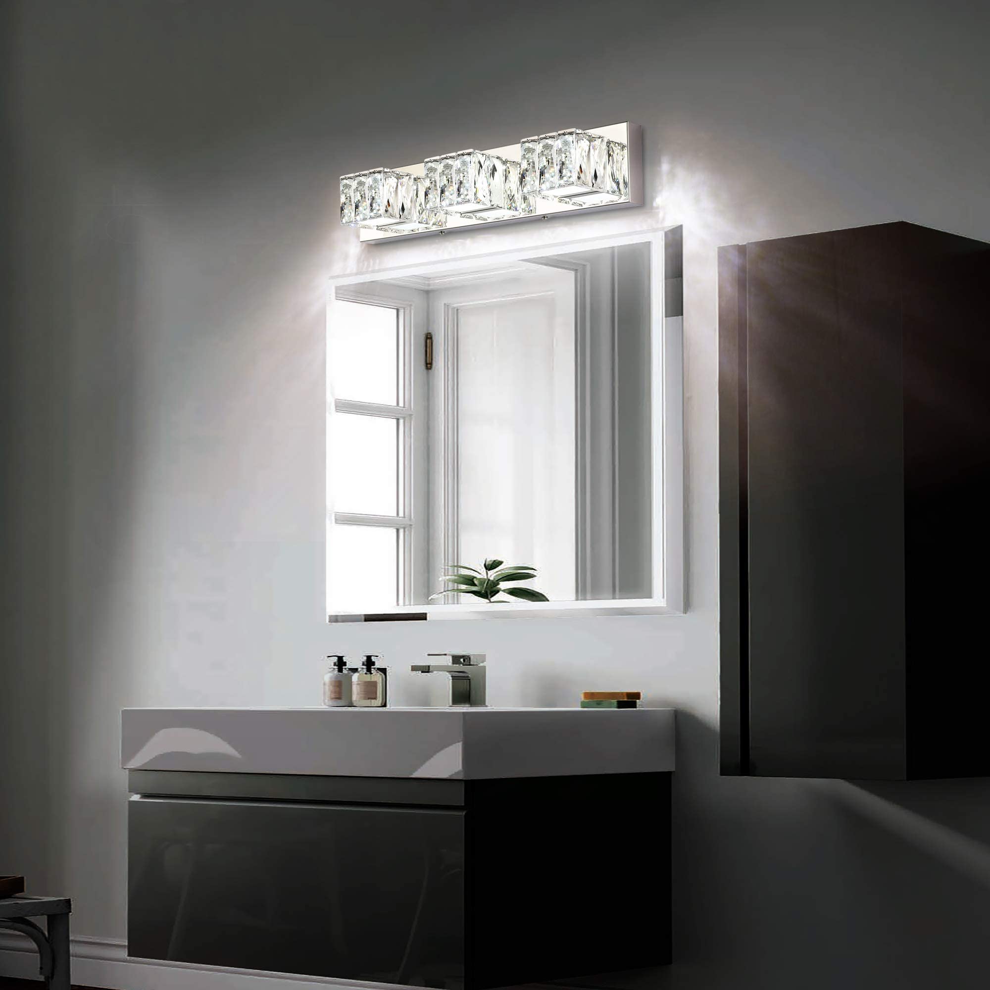 ZUZITO Modern LED Vanity Light Bar - Brushed Nickel Bathroom Lighting with Chrome Crystal Accents for Mirror, Makeup Area & Spa-Style Decor