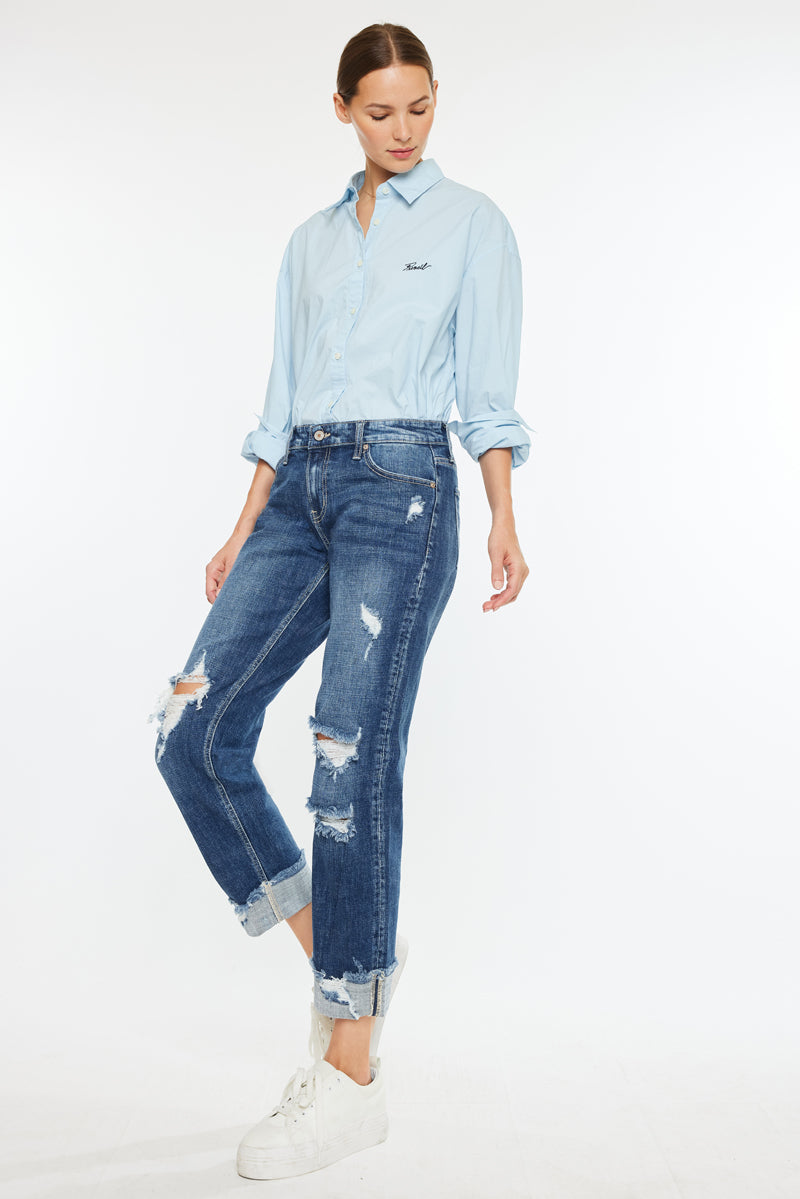 Russell Mid Rise Boyfriend Jeans for Women - Comfortable Stretch Denim Pants with Relaxed Fit - Perfect for Casual Wear, Weekend Outings & Everyday Style