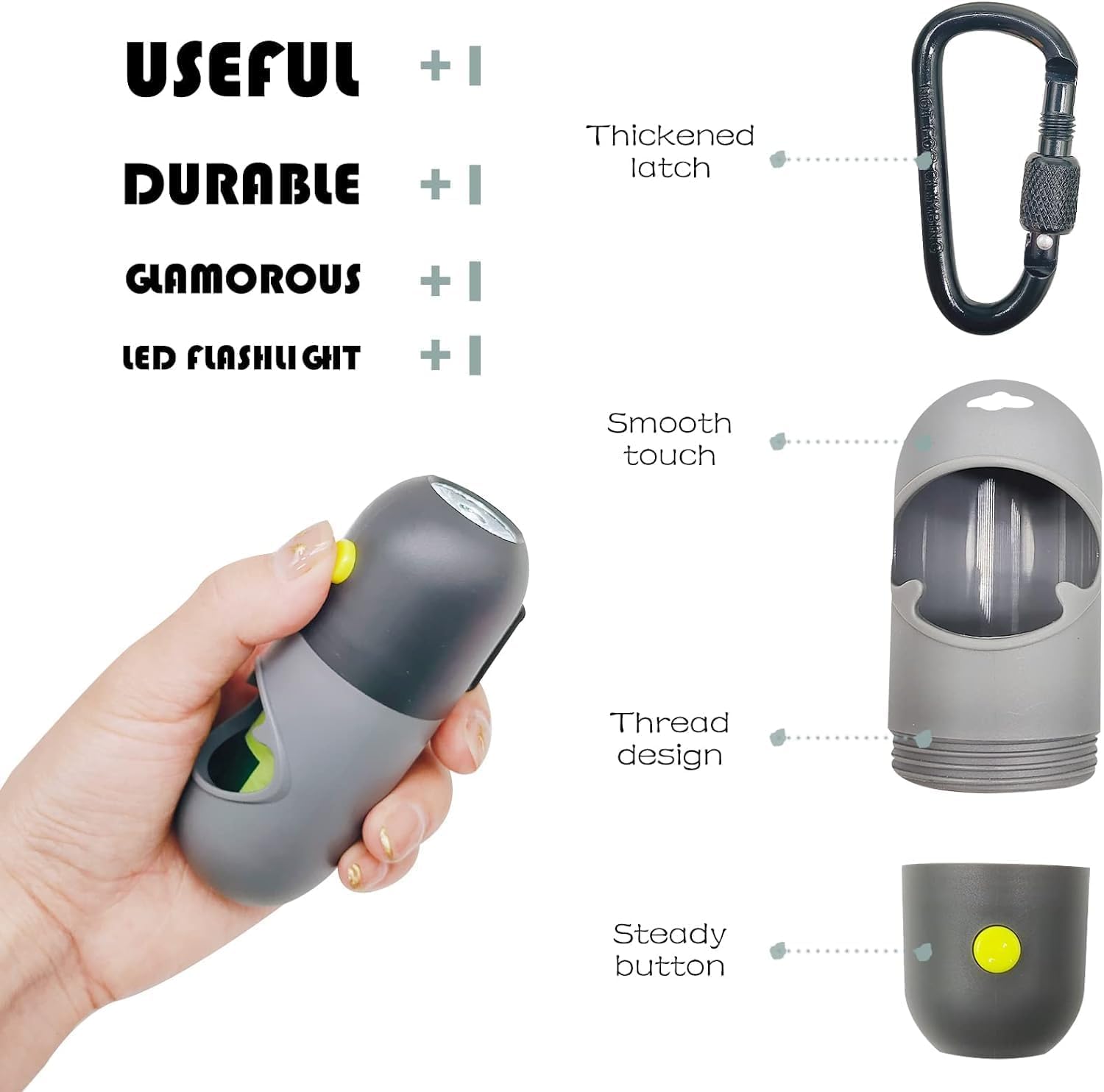 **LED Dog Poop Bag Holder & Dispenser with Flashlight - Leash Attachment for Nighttime Dog Walking (Includes 135 Waste Bags, Gray) - Perfect for Evening Walks, Park Visits & Outdoor Adventures**