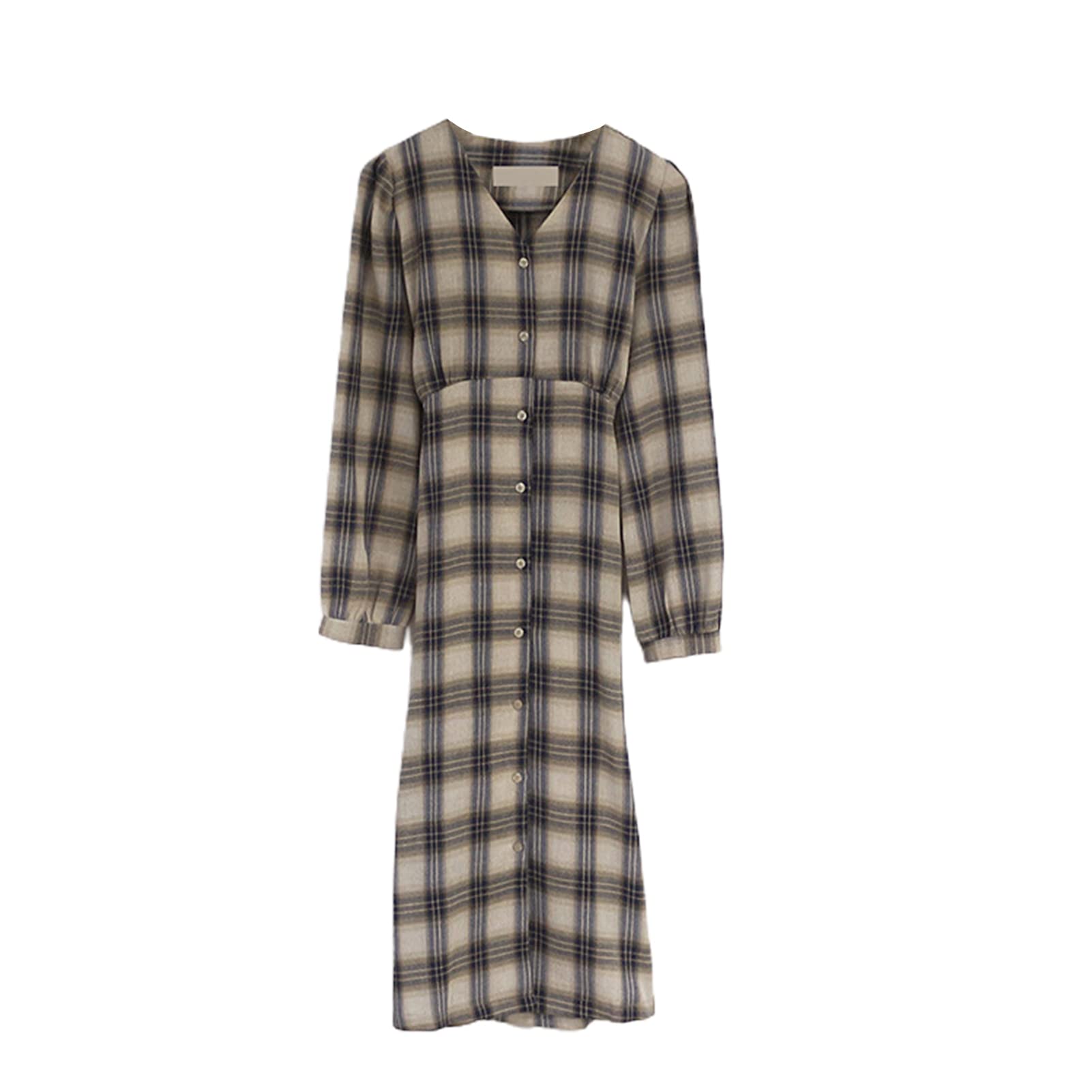 Stylish Women's Plaid V-Neck Long Sleeve Button-Down Dress with Waist Tie - Perfect for School, Office & Fall Fashion Outfits
