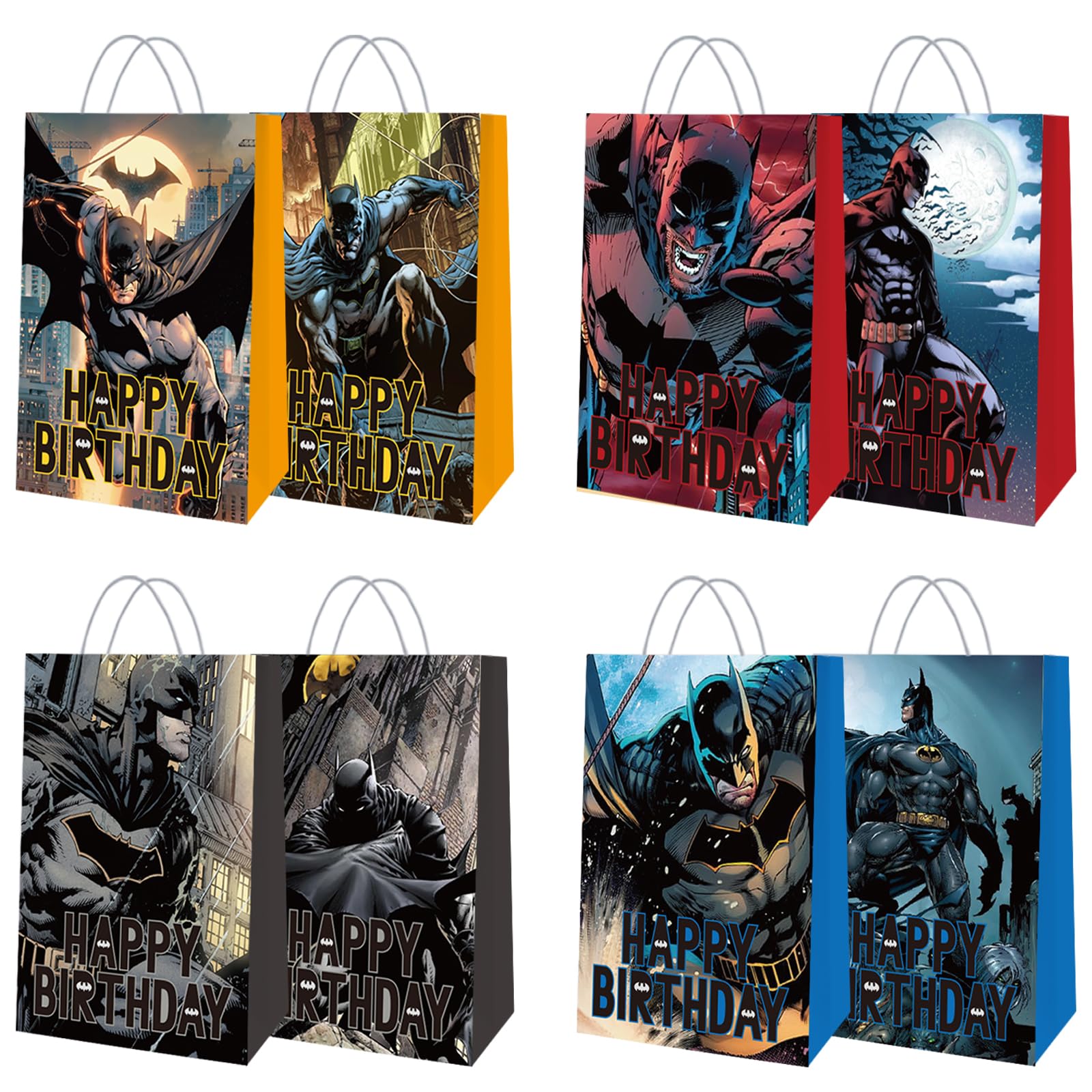 16 Pcs Batman Birthday Party Decorations - 8 Cartoon Character Design Gift Bags with Candy Toys | Perfect for Kids Birthday Party Favors, Superhero Theme Party Supplies | Great for Birthday Celebrations, School Events & Halloween Trick-or-Treat Bags