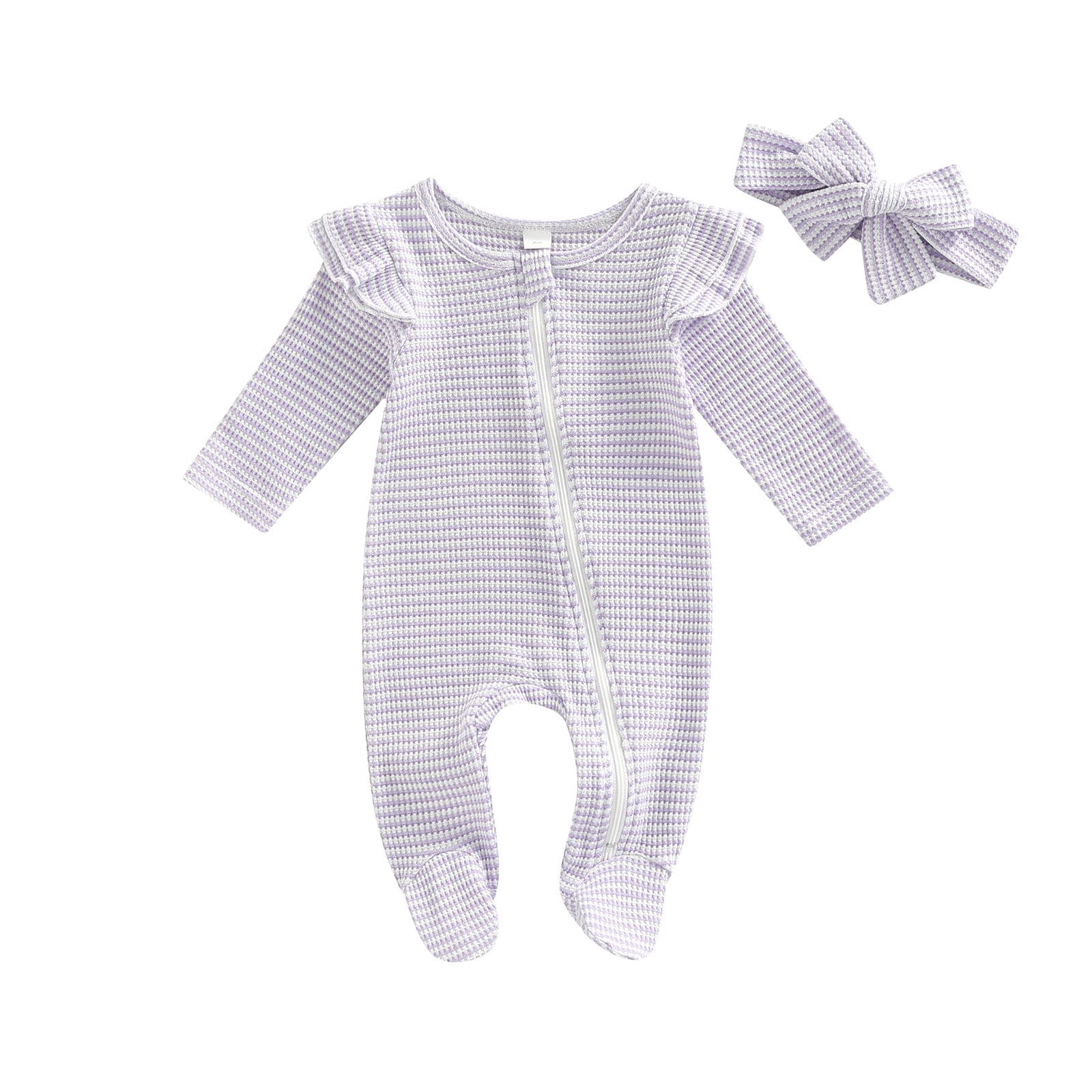 BemeyourBBs Newborn Baby Girl Clothes - Soft Ruffle Baby Sleeper with Zipper, Footie Romper Playsuit & Headband Outfit | Perfect for Photoshoots, Parties & Daily Wear