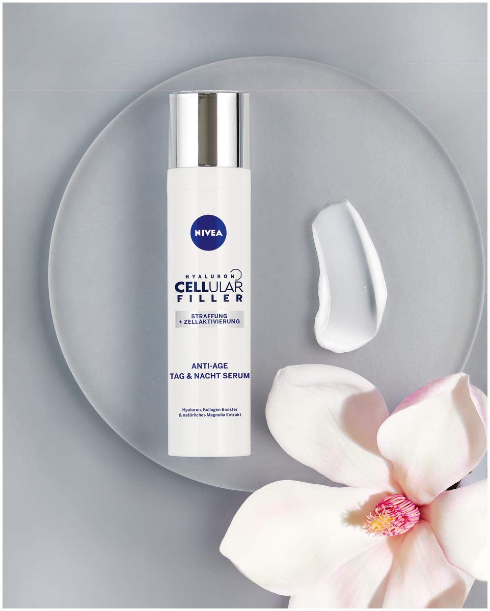 NIVEA Hyaluronic Acid Anti-Aging Face Serum (40ml) - Day & Night Wrinkle Treatment with Magnolia Extract, Firming & Cell Renewal Booster | Perfect for Dry Skin & Fine Lines Reduction