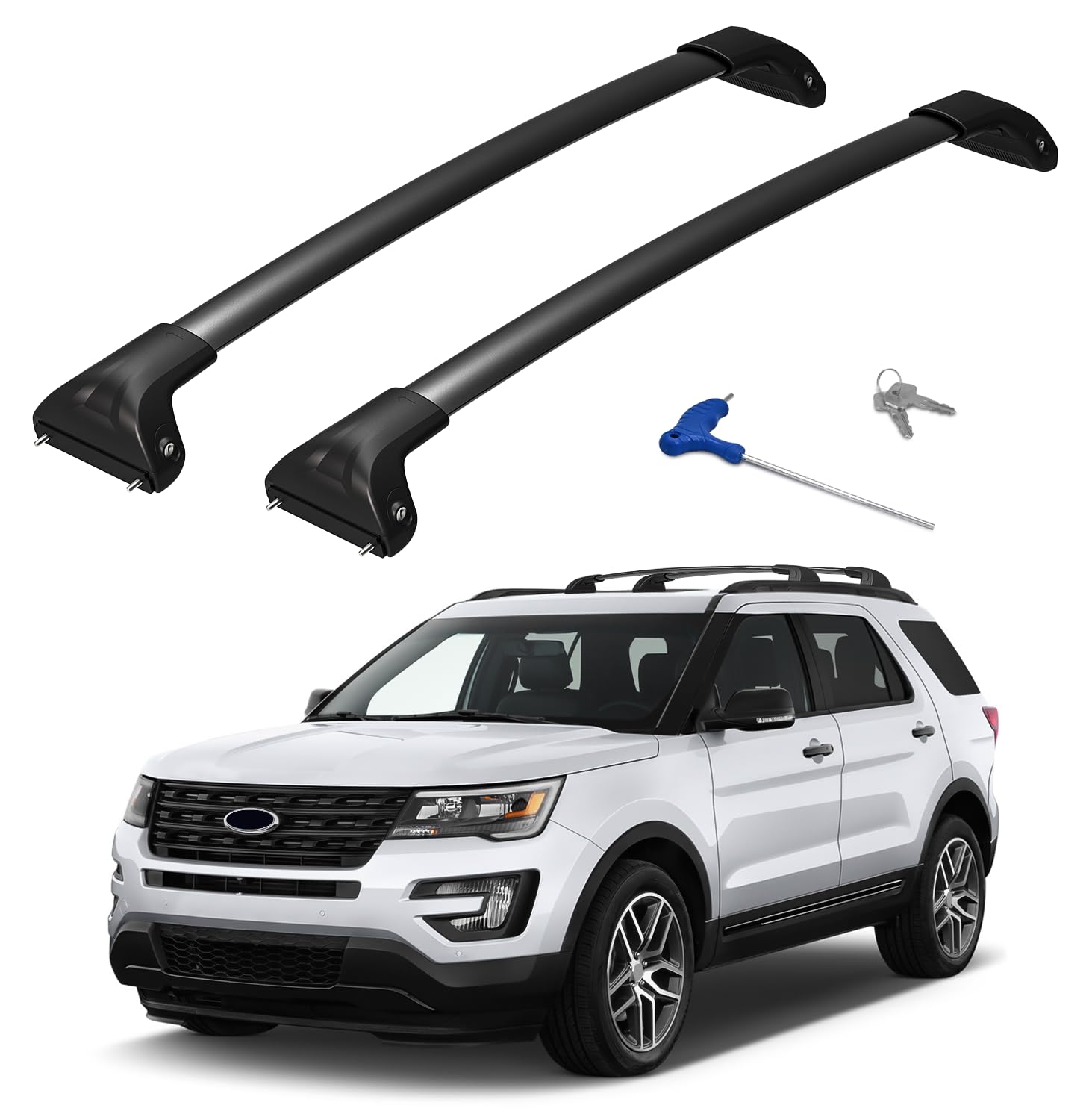 Premium Roof Rack Cross Bars for Ford Explorer 2016-2019 (Limited/XLT/Sport/Platinum) - Lockable Side Rail Mounting System for Cargo Carrier, Luggage, Kayak, Canoe, Bike & Snowboard - Perfect for Road Trips, Camping & Outdoor Adventures