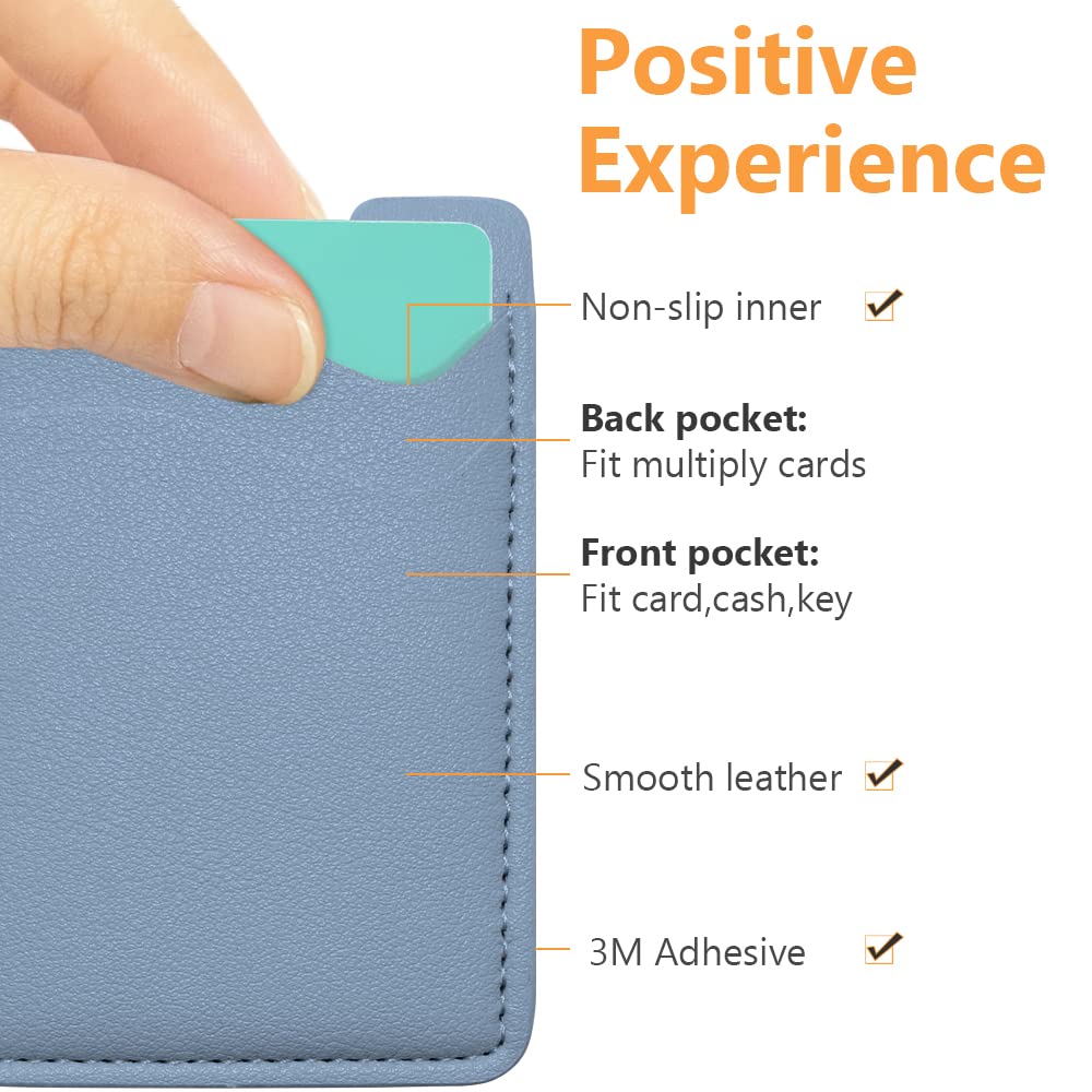 Stick On Phone Wallet - Leather Card Holder for iPhone & Samsung, Stretchy Credit Card Holder for Back of Phone, Compatible with Most Phone Cases (2 Pack, Blue) - Perfect for Travel, Shopping & Everyday Use