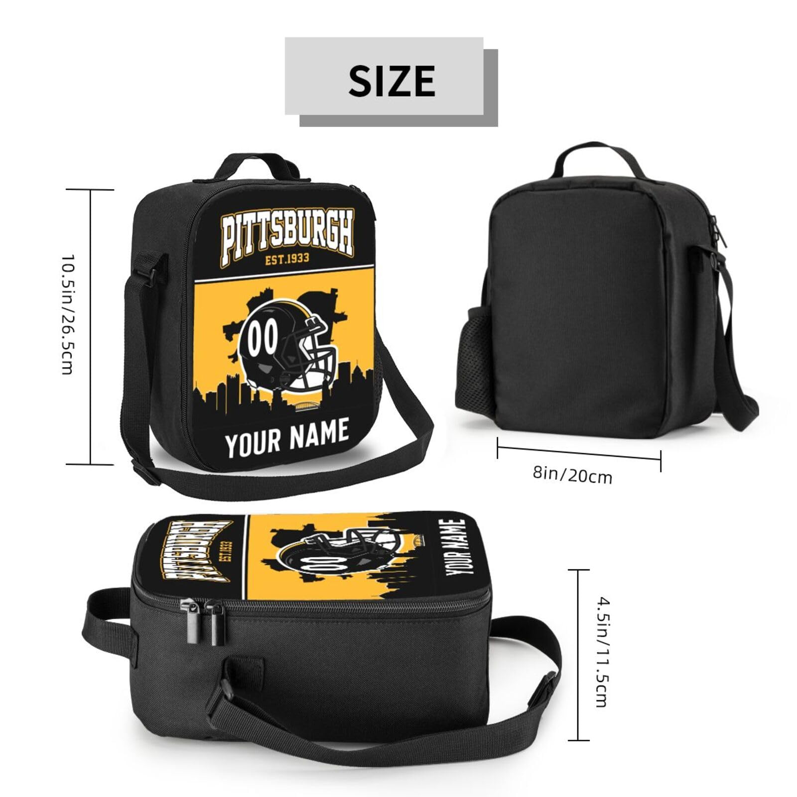 Custom Pittsburgh Steelers Lunch Bag - Insulated Football Style Lunch Box for Men & Women - Perfect for Work, School & Tailgating Gifts for NFL Fans