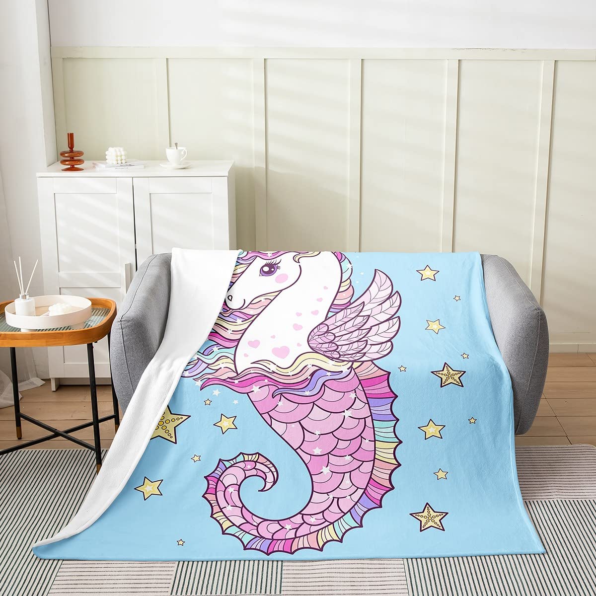 Soft Pink Unicorn Fleece Blanket for Adults, Mermaid Scale Design Throw Blanket for Sofa & Bed, Starry Ocean Pattern Cozy Blanket - Queen Size 90x90 Inches - Perfect for Home Decor, Gift Giving, and Cozy Nights