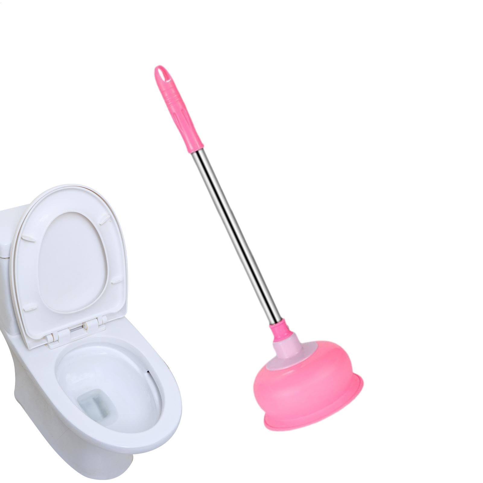 Heavy Duty Long Handle Toilet Plunger - Powerful Bathroom Drain Unblocker for Kitchen & Bathroom Clogs - Pink - Ideal for Home Cleaning and Emergency Plumbing Needs