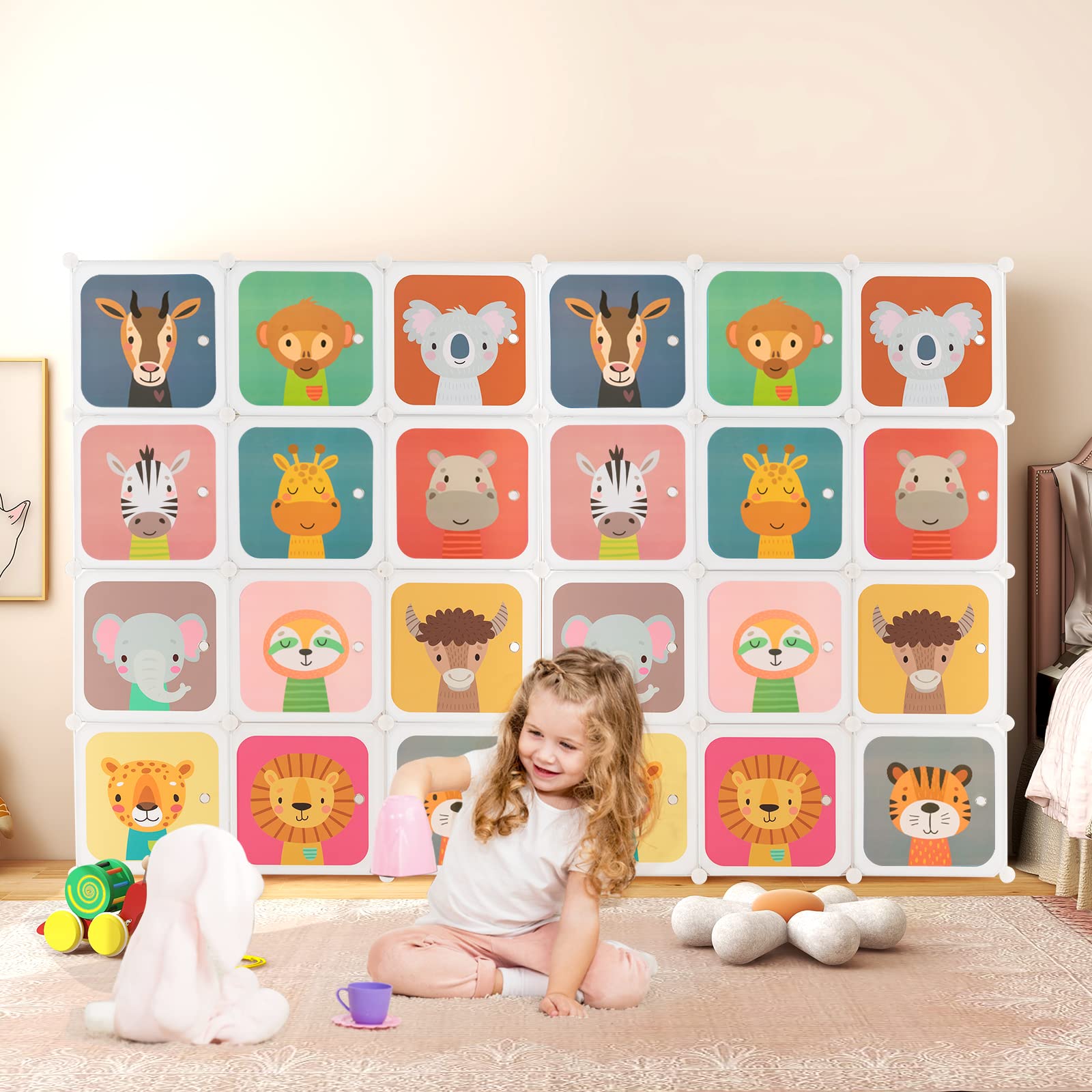 **HONEY JOY Kids Wardrobe Closet - 12-Cube & 2-Hanging Section Baby Clothes Organizer, Portable DIY Modular Dresser Cabinet for Boys & Girls (White) - Perfect for Nursery, Bedroom & Playroom Storage**
