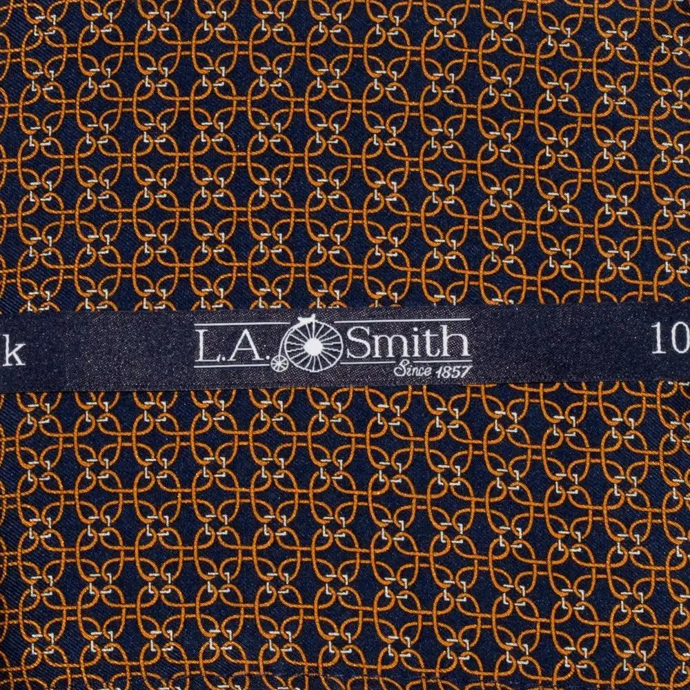 L.A. Smith Navy Blue & Gold Chain Silk Pocket Square - Premium Men's Fashion Accessory for Weddings, Business & Formal Events