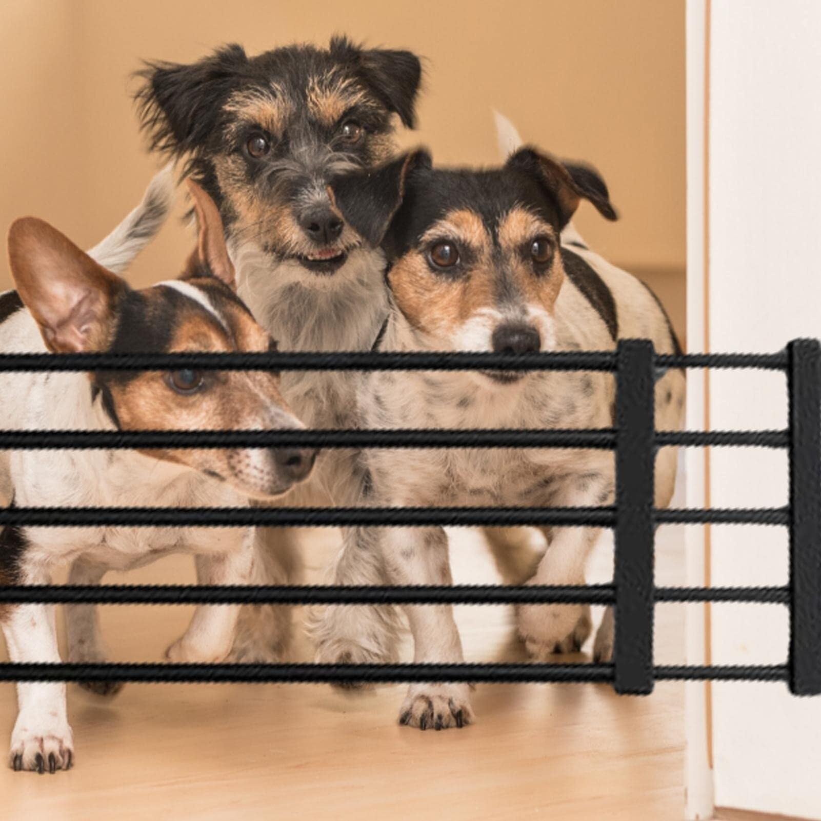 Retractable Pet Gate for Stairs - No Drill Dog Gate Indoor, Extendable Width 75-135cm, Height 36cm - Black - Perfect for Stair Safety & Room Separation for Dogs & Cats