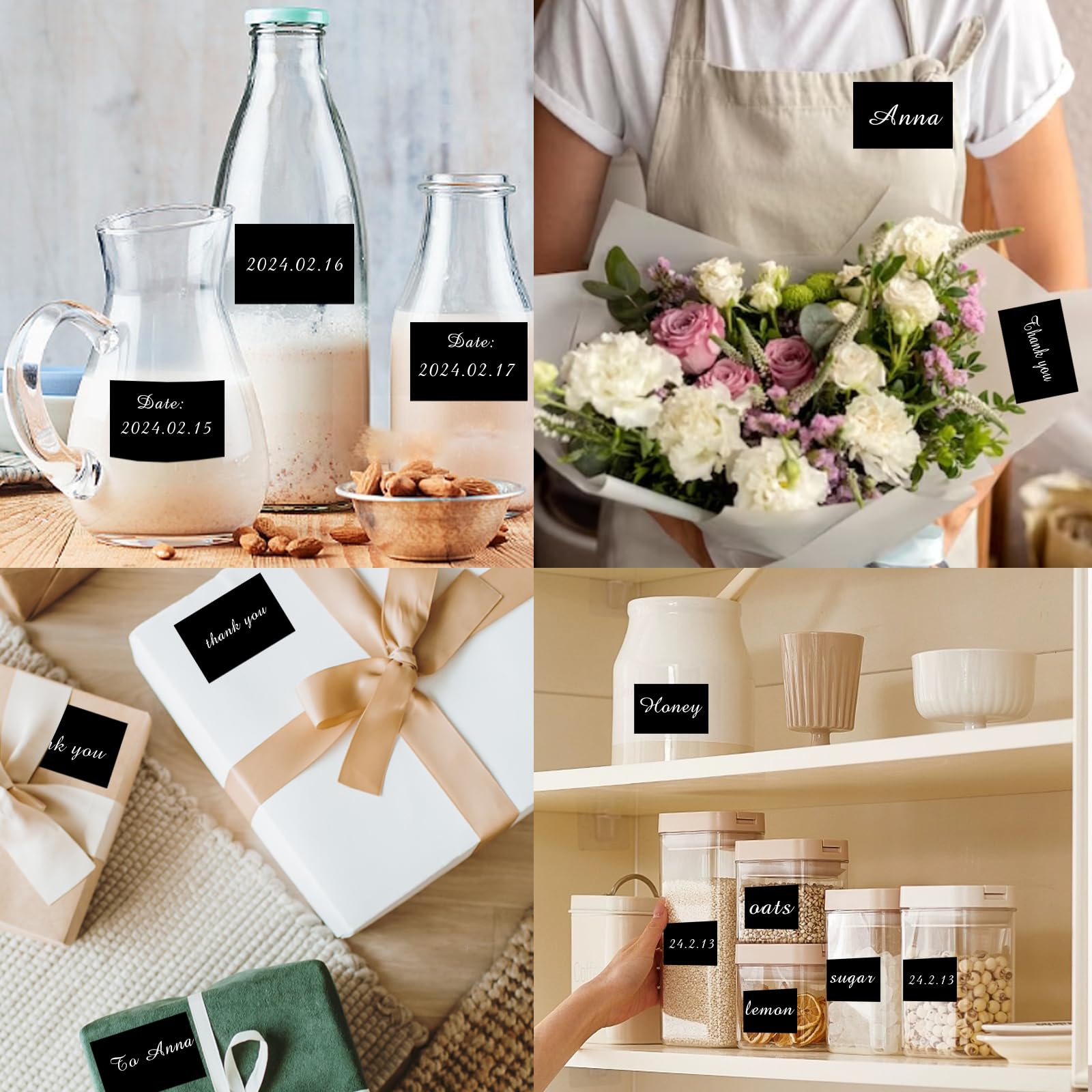 Starboling Chalkboard Labels 300 Pcs - 2.4x1.6 Inch Reusable Square Chalk Stickers with White Chalk Marker | Waterproof Blackboard Stickers for Jars, Bottles, Storage Bins & Kitchen Organization | Perfect for Pantry, Spice Jars, and Home Labeling Needs