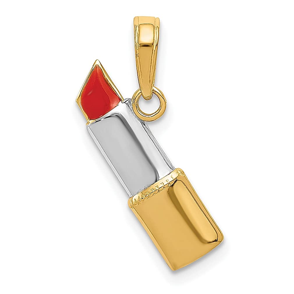 14K Yellow Gold Enamel Lipstick Charm Pendant Necklace - Dainty Women's Fine Jewelry Gift for Birthday, Anniversary & Valentine's Day - Perfect for Everyday Wear & Special Occasions
