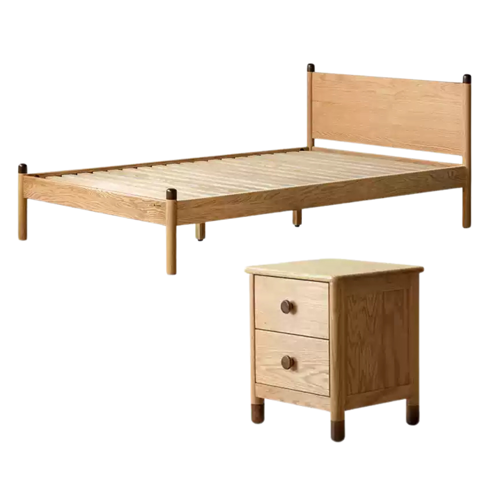Natural Wood Color Children's bed + bedside table *1