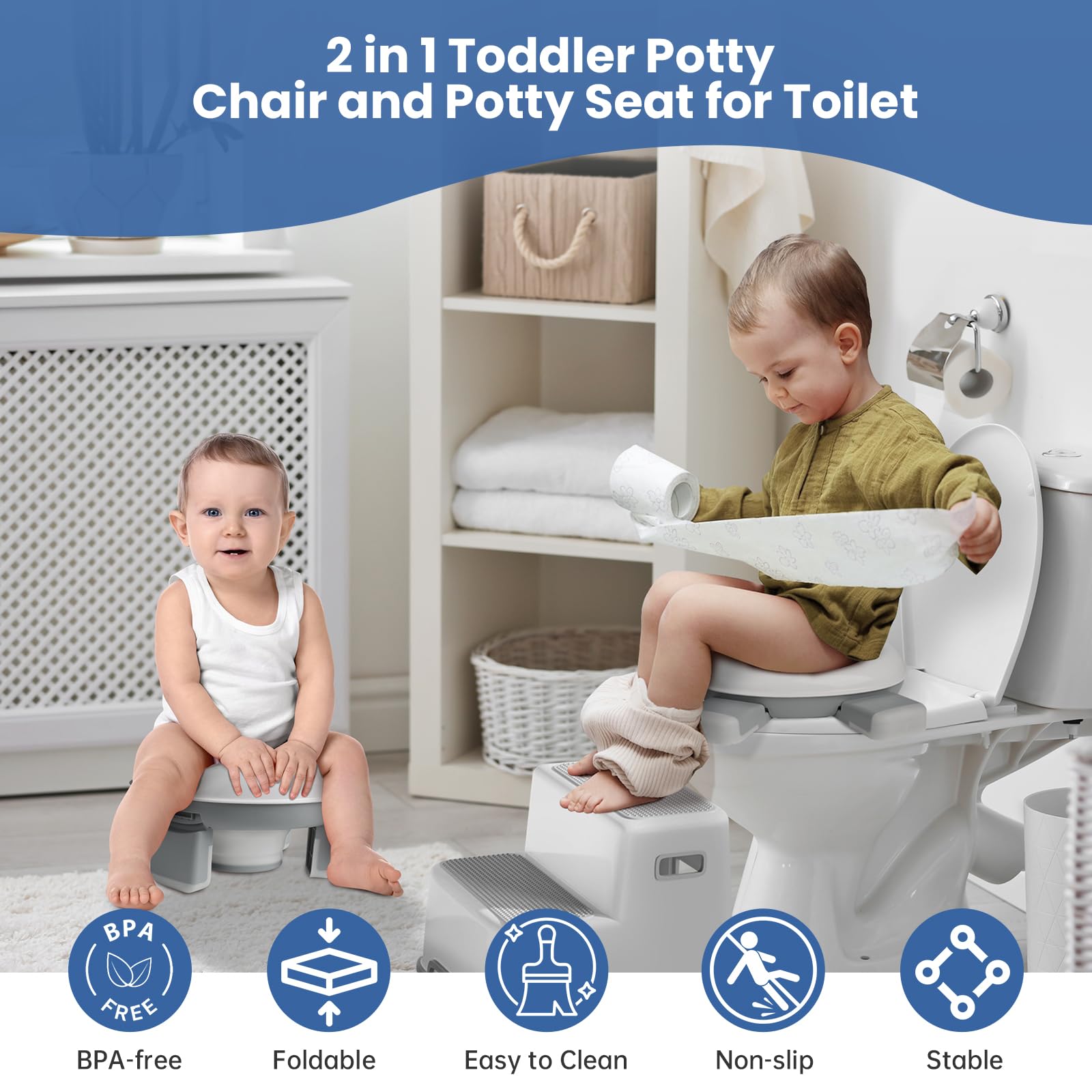 Portable Toddler Travel Potty - Foldable Kids Potty Training Toilet with Splash Guard for Boys & Girls | Car Potty Seat with Travel Bag & 60 Liners | Ideal for Road Trips, Camping & Outdoor Activities