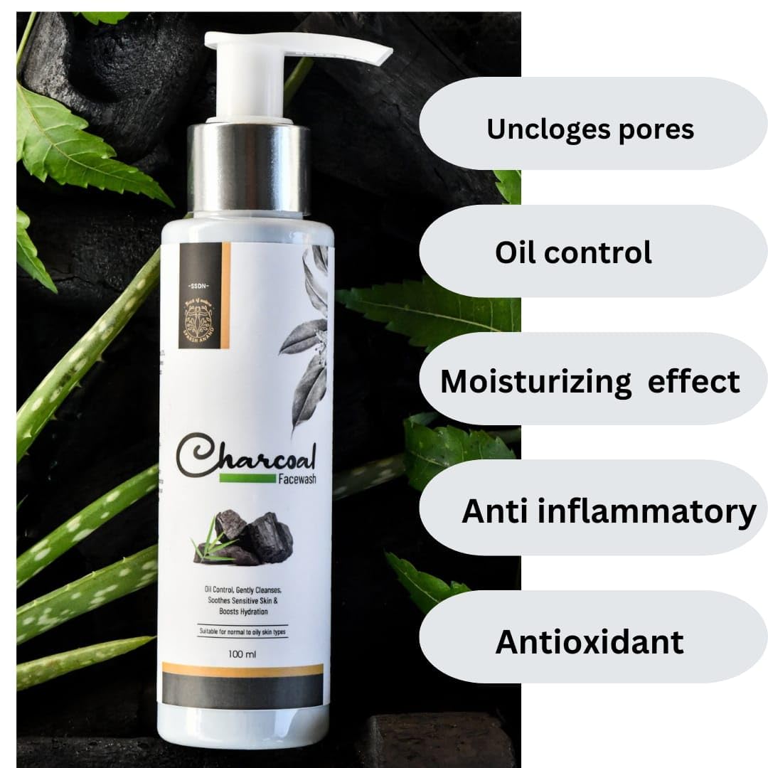 Sparshanand Activated Charcoal Face Wash for Oily Skin - Deep Detox & Exfoliating Cleanser with Brightening Formula | 100g | Perfect for Daily Skincare Routine & Acne-Prone Skin Care