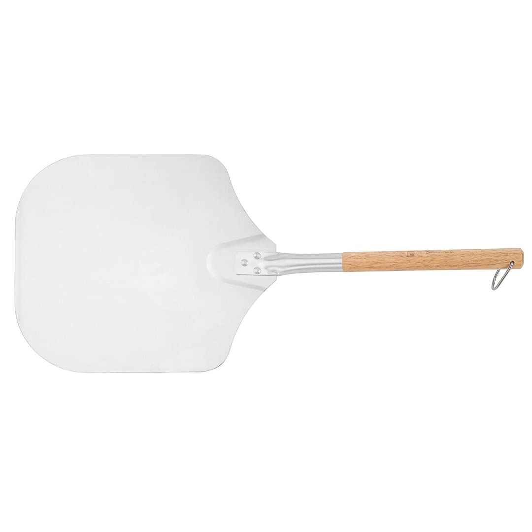 Restaurantware Met Lux 14 x 12 Inch Aluminum Pizza Peel - Heavy Duty Pizza Paddle with Wooden Handle for Home & Commercial Ovens - Perfect for Baking Dough, Bread, Pastries & Pizza in Restaurants, Pizzerias or Home Kitchens