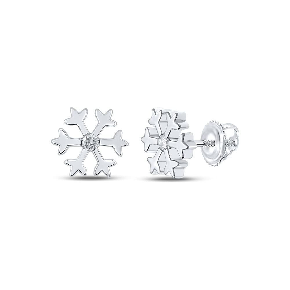10K White Gold Women's Round Diamond Snowflake Fashion Earrings (1/20 CTTW) - Perfect for Holiday Parties, Christmas Gifts & Winter Wedding Jewelry