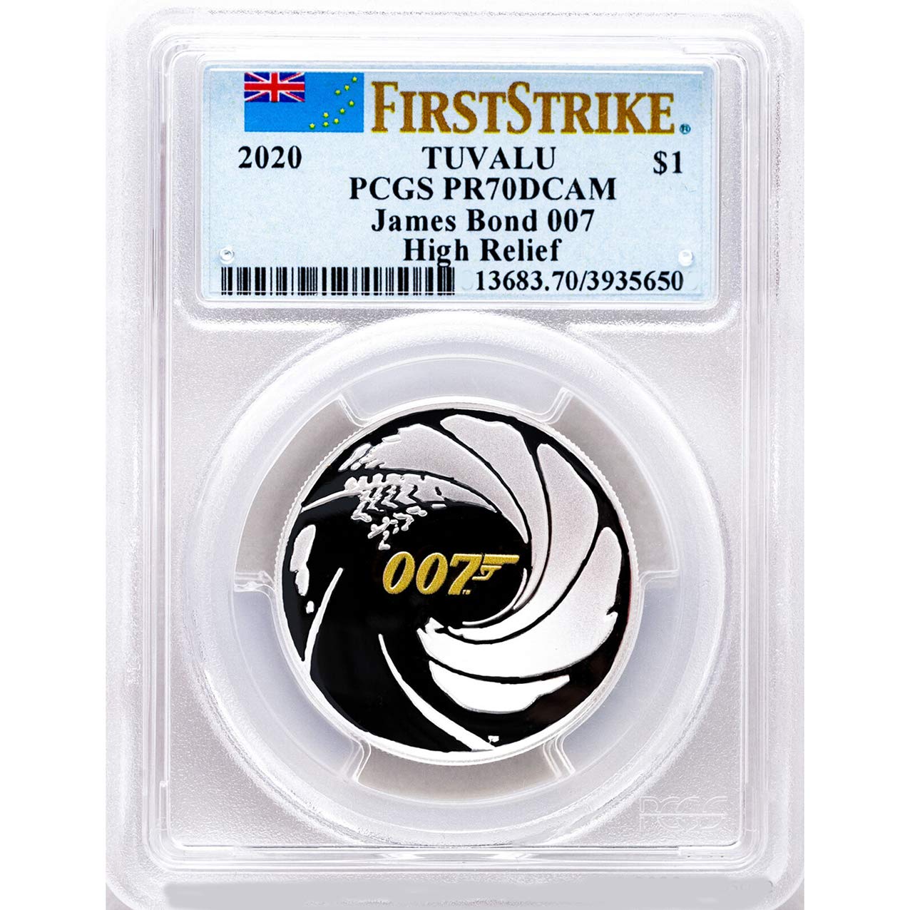 2020 James Bond 007 1 oz Proof High Relief Silver Coin $1 PR-70 PCGS Certified - Collector's Edition for Movie Fans & Silver Investors