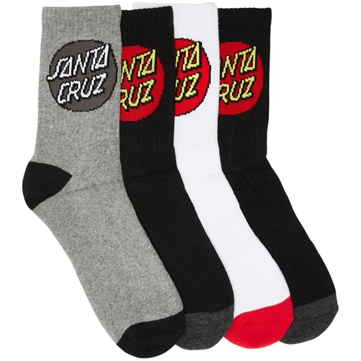 Santa Cruz Classic Dot Socks 4 Pack - Comfortable Cotton Crew Socks for Men & Women - Perfect for Skateboarding, Casual Wear & Gifts