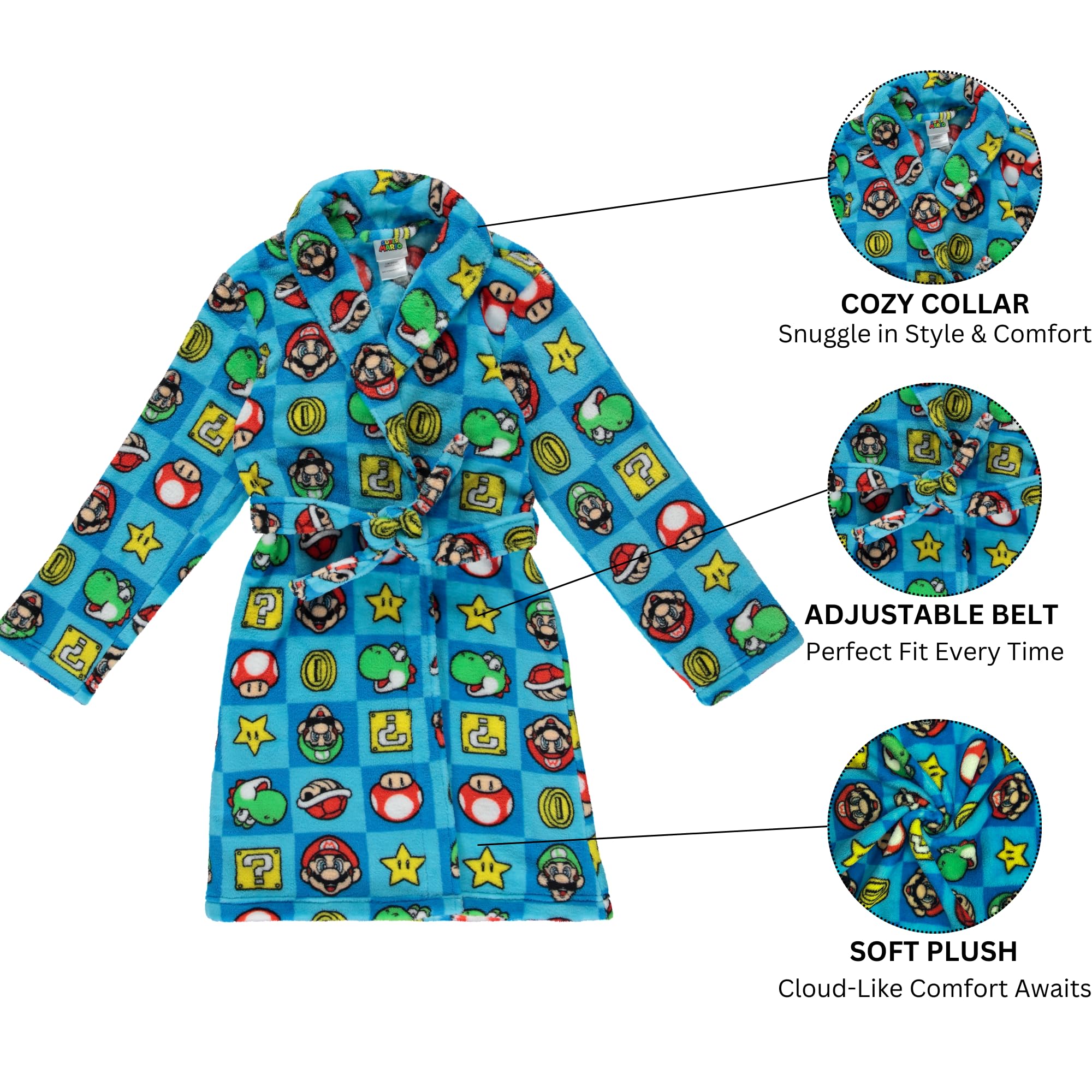 Super Mario & Sonic The Hedgehog Fleece Kids Robe - Ultra Soft Plush Bathrobe for Boys & Girls Ages 4-10 | Cozy Toddler & Kids Pajama Robe for Bath Time, Birthday Gifts & Christmas Presents