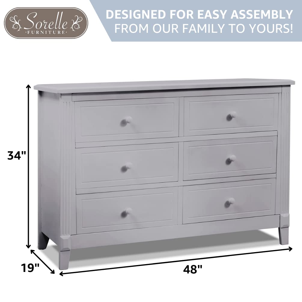 Sorelle Furniture Berkley Baby Dresser - 6-Drawer Nursery Storage, Kids Bedroom Furniture, Infant Nightstand - Gray - Perfect for Baby Room Organization & Toddler Clothes Storage