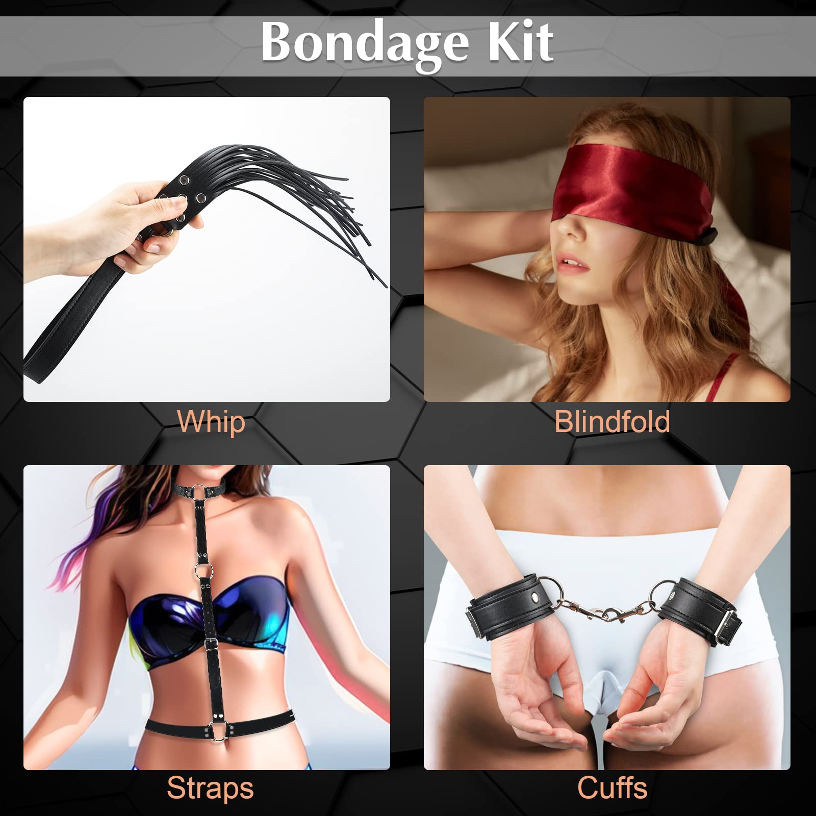 Premium 7-Piece BDSM Bondage Kit - Soft Leather Restraints Set with Handcuffs, Collar, Waist Strap, Blindfold & Whip for Couples | Adult SM Games & Sensual Play Accessories | Perfect for Bedroom Roleplay, Spicing Up Relationships & Exploring Kinks Safely