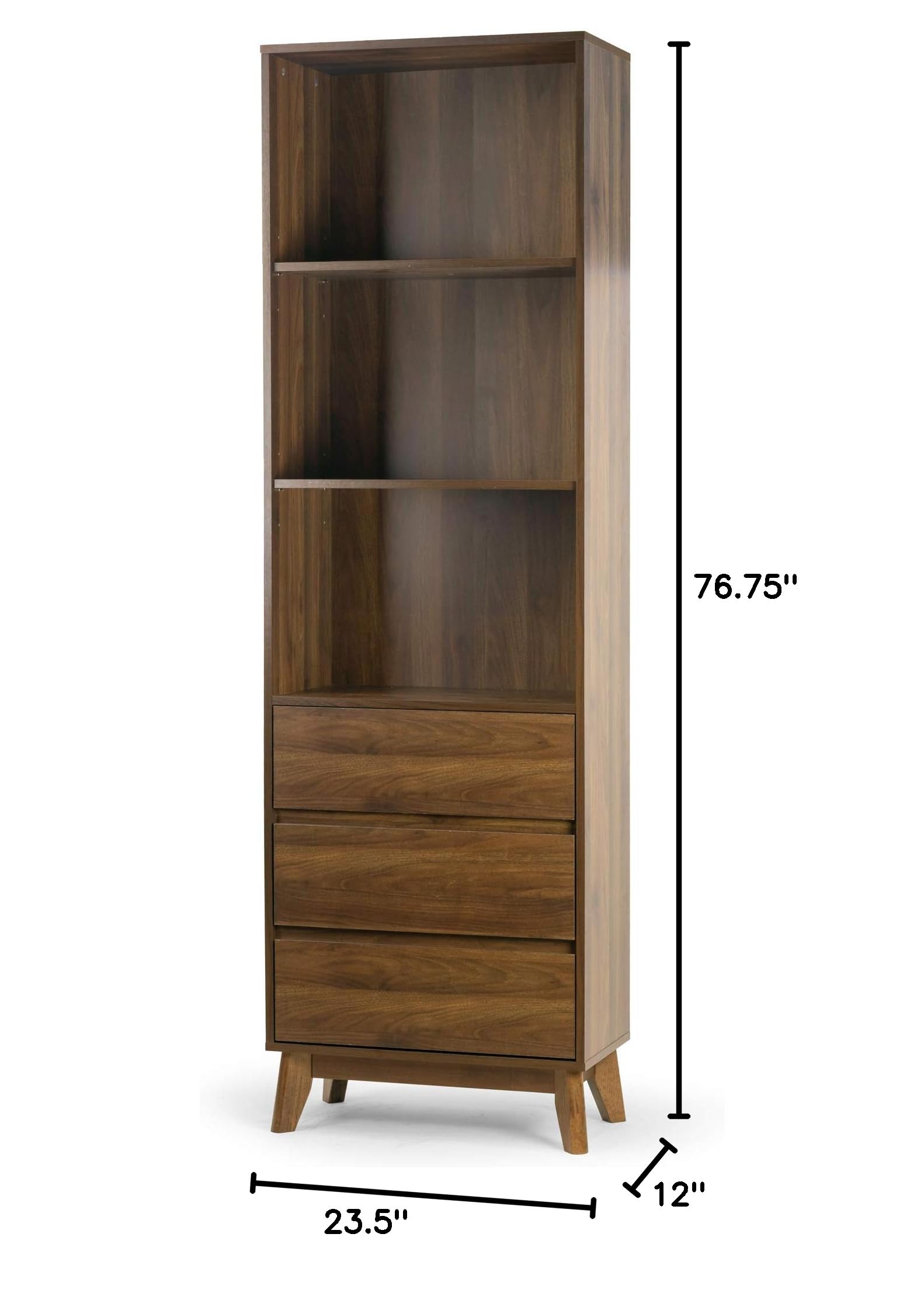 Anson Bookcase Display Shelf Media Tower with Drawers - Stylish Storage for Books, DVDs & Home Decor - Perfect for Living Room, Office & Bedroom Organization