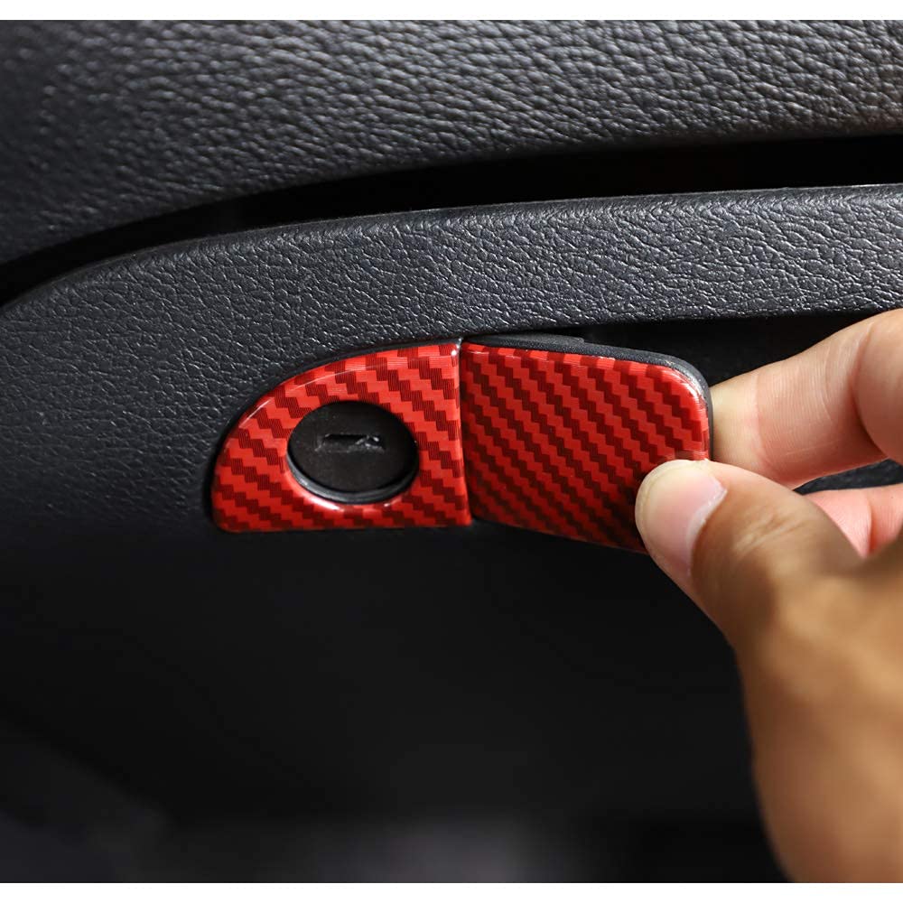 **Premium ABS Red Carbon Fiber Interior Door Handle Trim for 2015-2024 Dodge Challenger & Charger – 2-Piece Set – Upgrade Your Ride with Stylish Storage Box & Glove Switch Accessories – Perfect for Car Enthusiasts & Customization**