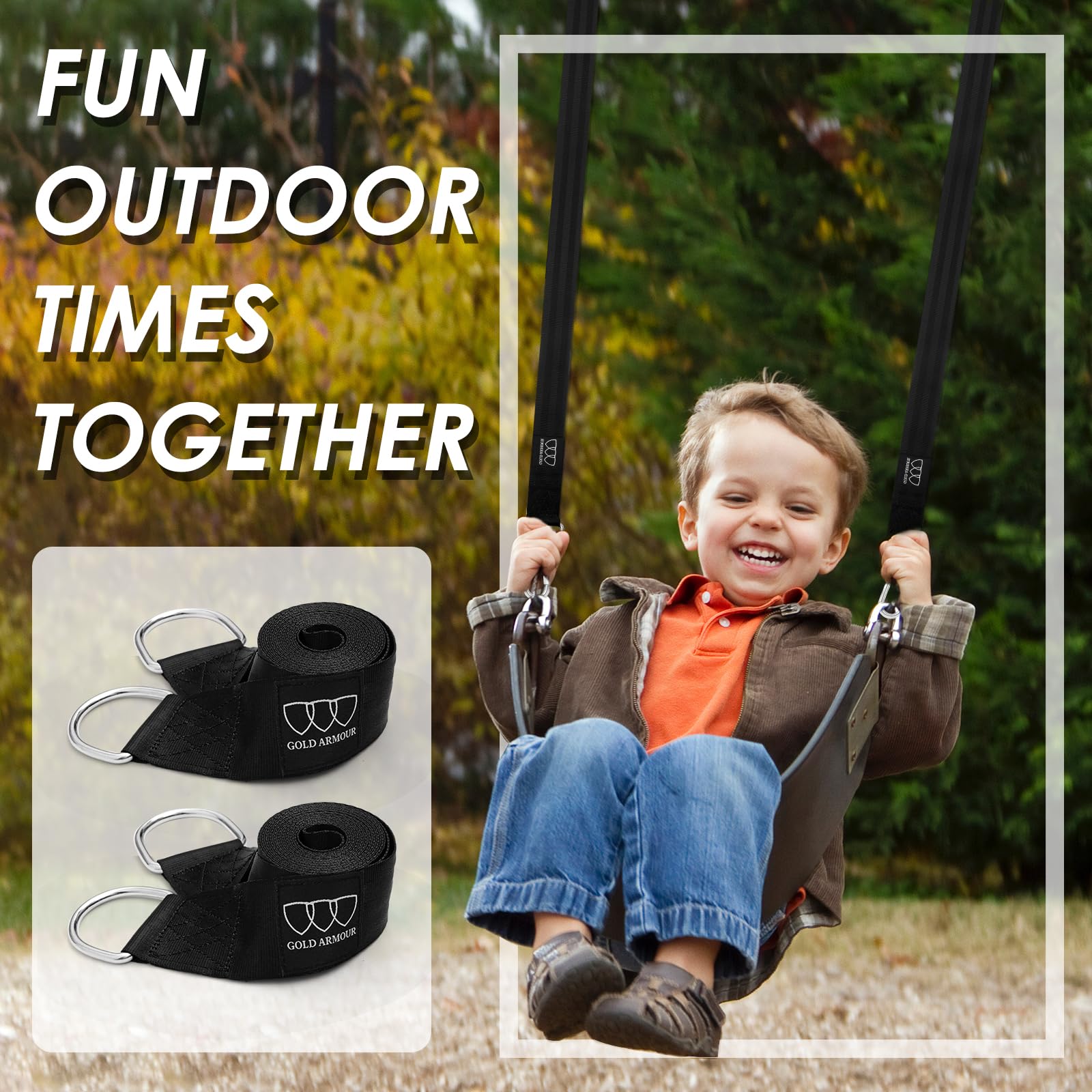 Gold Armour Heavy Duty Tree Swing Hanging Straps Kit - 8ft 2000lb Capacity for Double/Single Hammocks, Tree Swings & Camping Accessories - Perfect for Backyard, Garden, Park & Outdoor Adventures